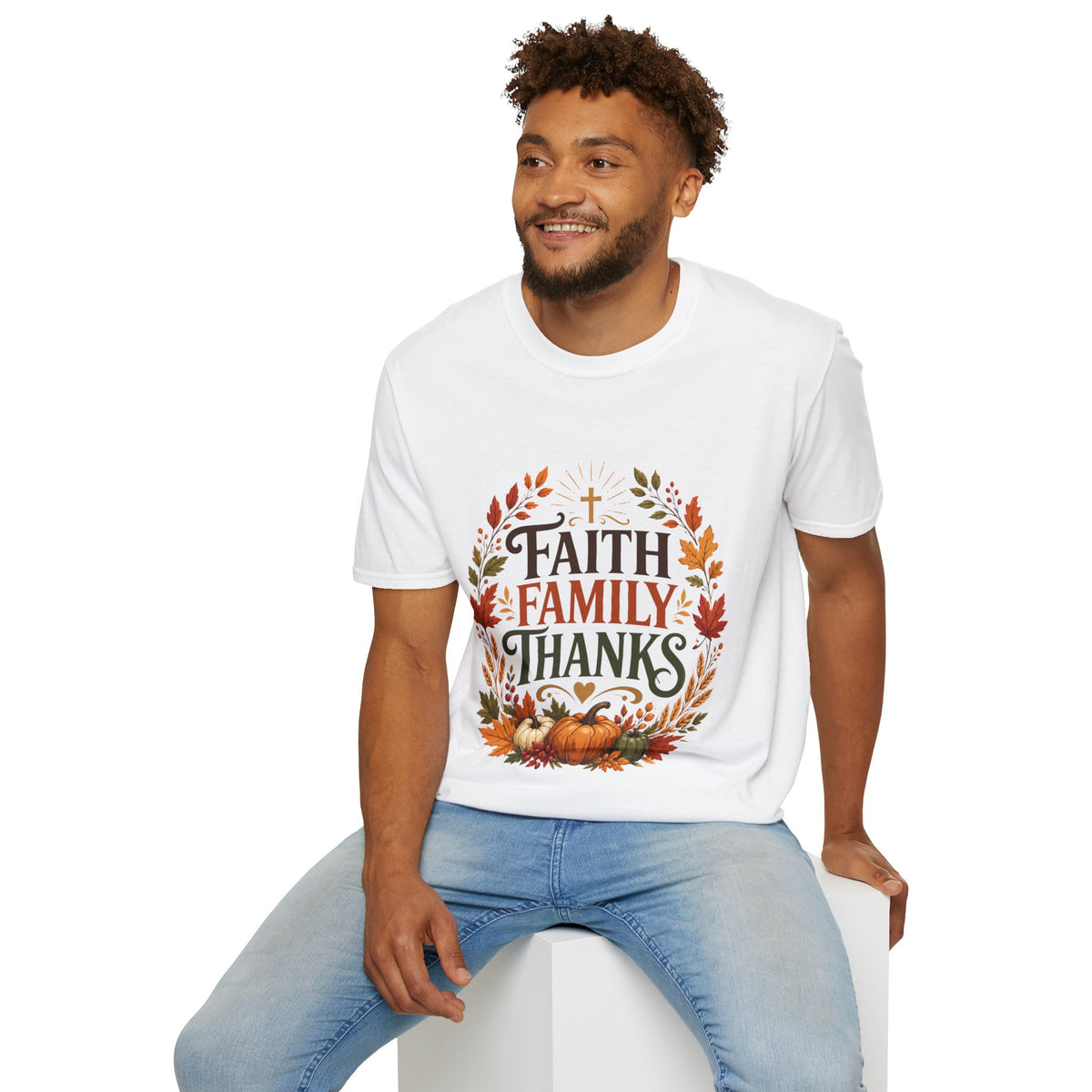 Thanksgiving T-Shirt Faith Family Thanks T-Shirt — Fall Pumpkin Thanksgiving Christian Tee