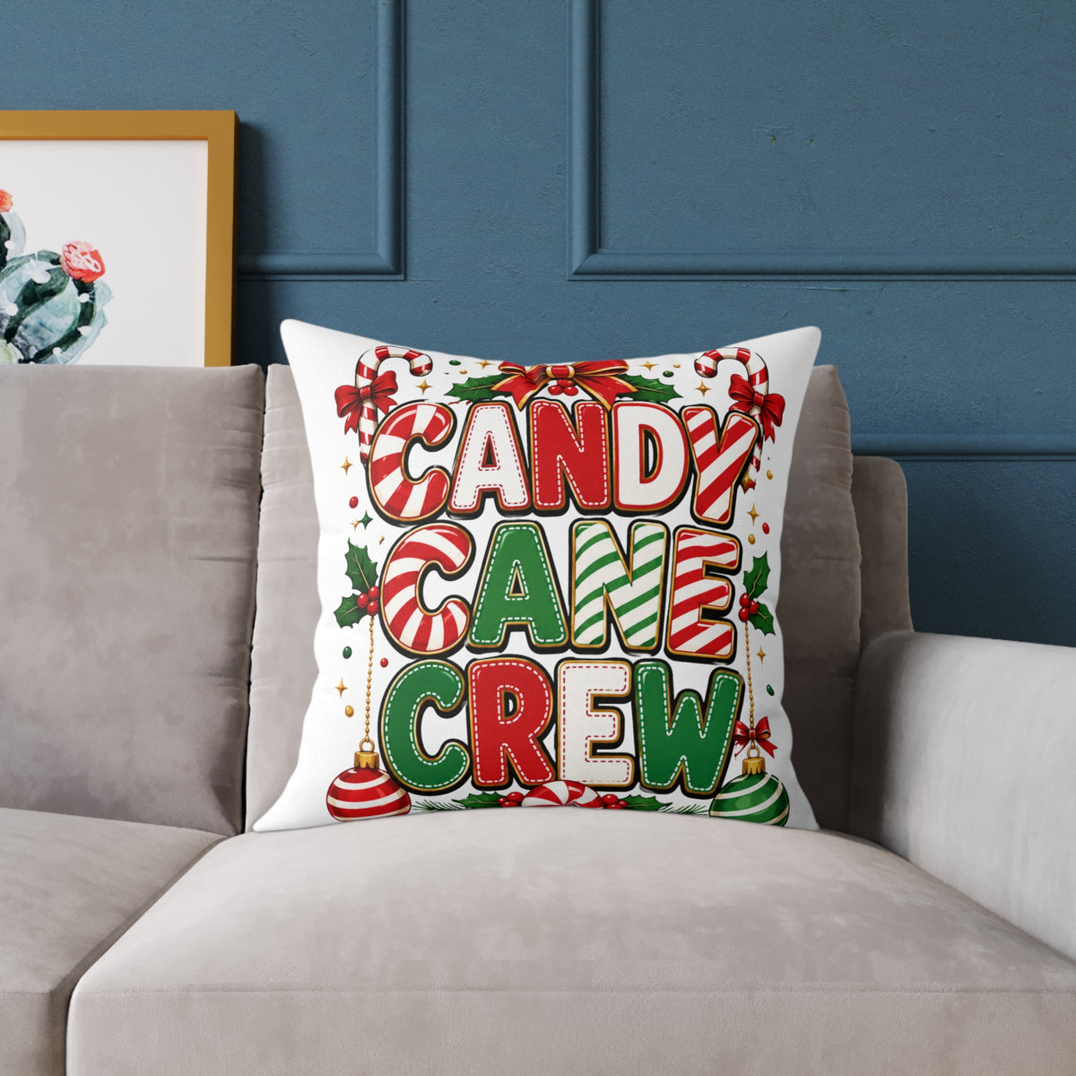 Christmas Candy Cane Crew Square Poly Canvas Pillow