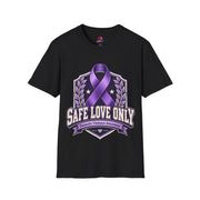Domestic Violence Awareness T-Shirt — "Safe Love Only" Purple Ribbon Tee