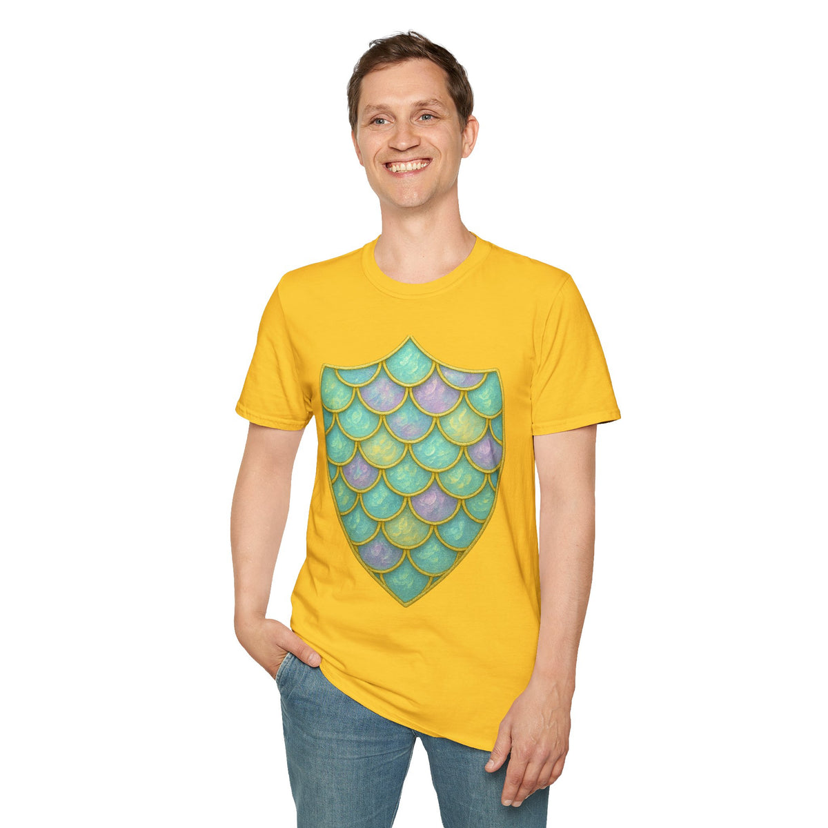 Mermaid Scale Shield T-Shirt — Iridescent Aquamarine Graphic Tee - Trending Now - September 2026