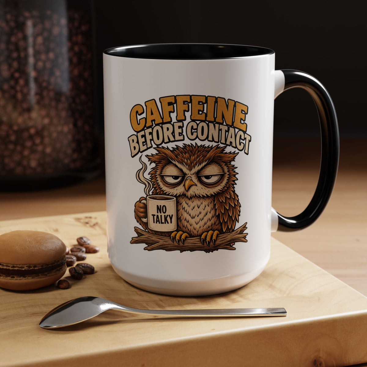 Funny And Witty "Caffeine Before Contact" Accent Coffee Mug (11, 15oz)