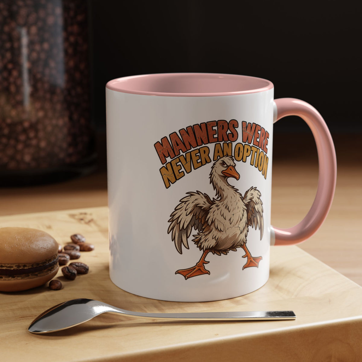 Coffee Mug — "Manners Were Never An Option" Funny Rude Chicken Accent Mug