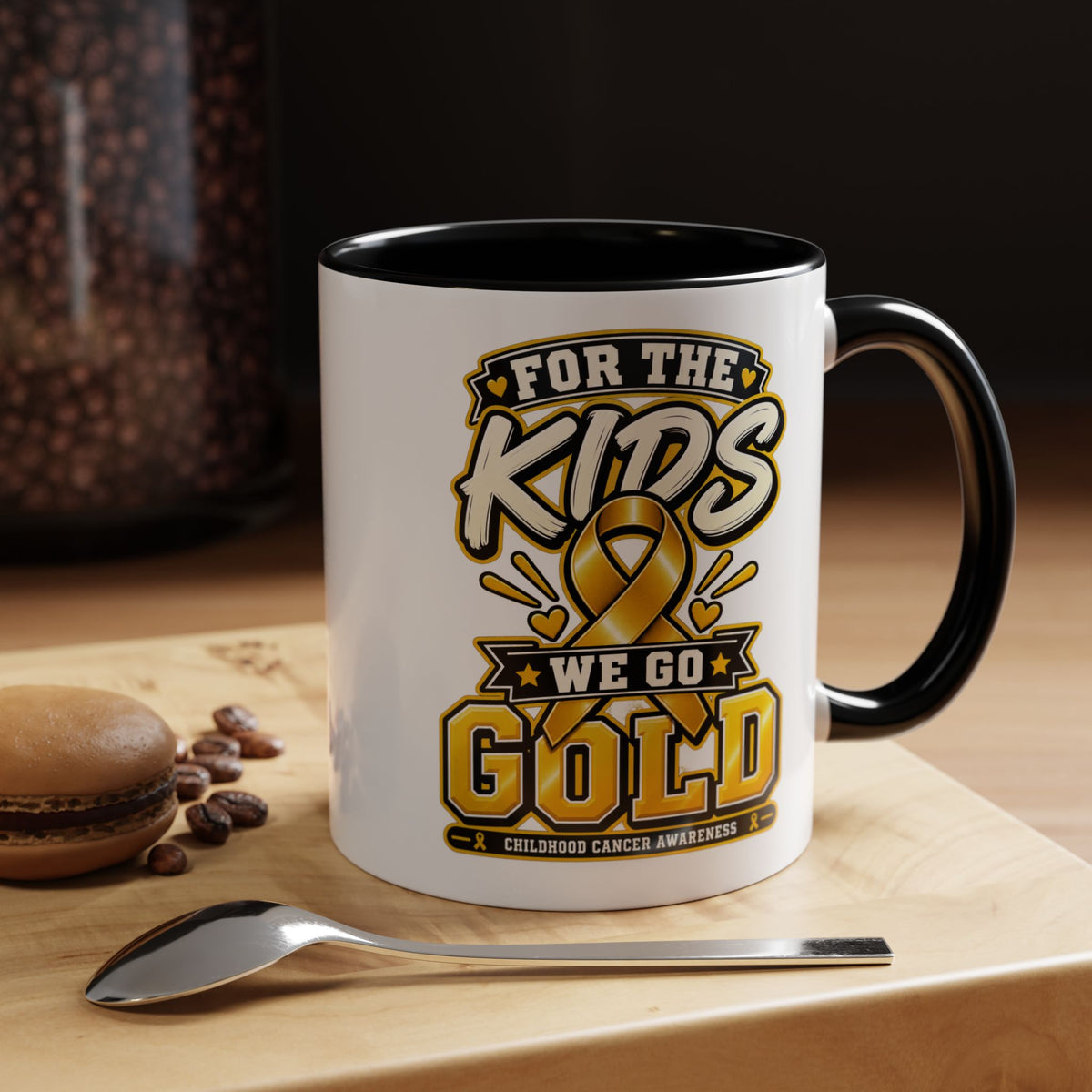 For The Kids We Go Gold Accent Coffee Mug — Childhood Cancer Awareness 11/15oz