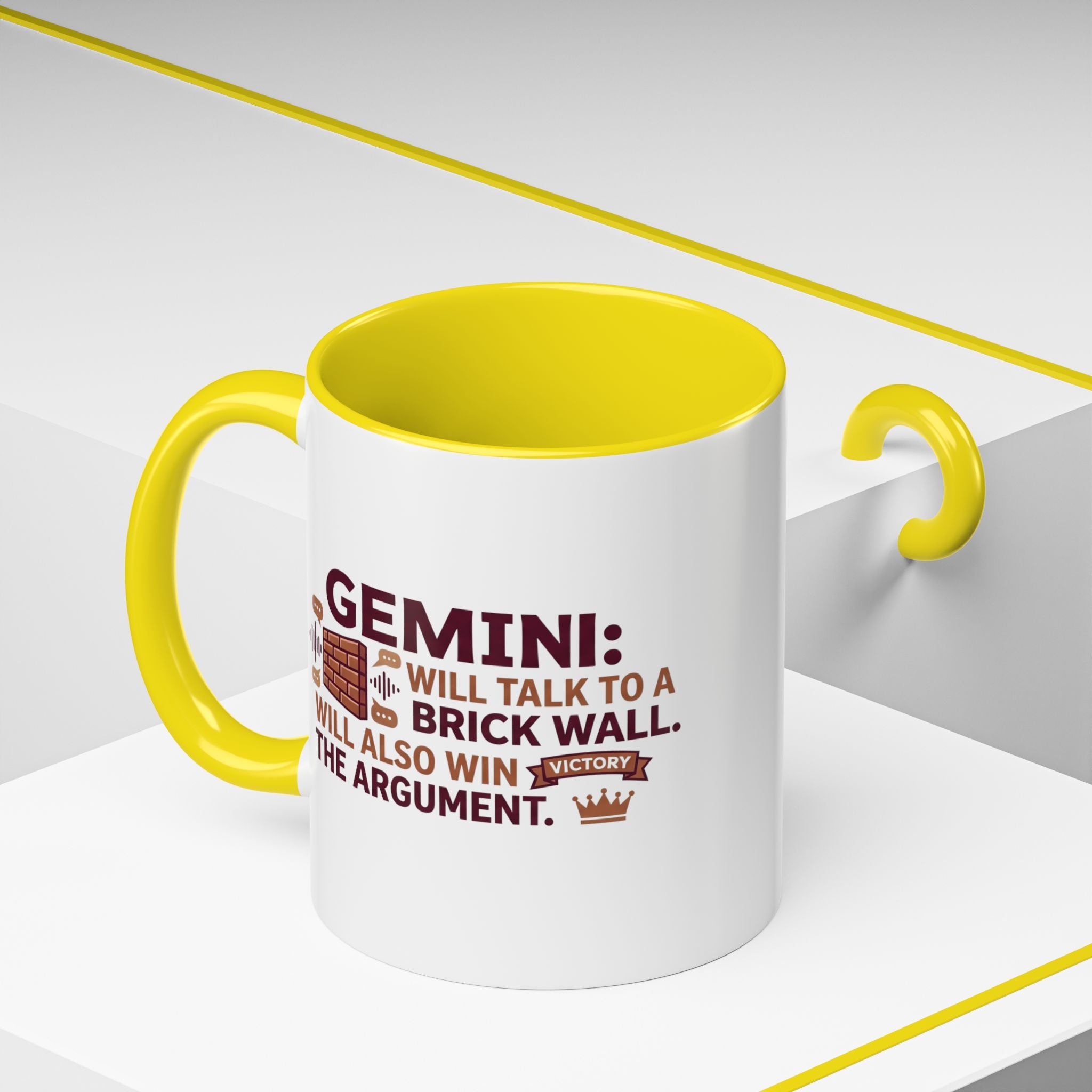 Gemini Coffee Mug — “Gemini: Will Talk to a Brick Wall, Will Also Win the Argument” Accent Mug