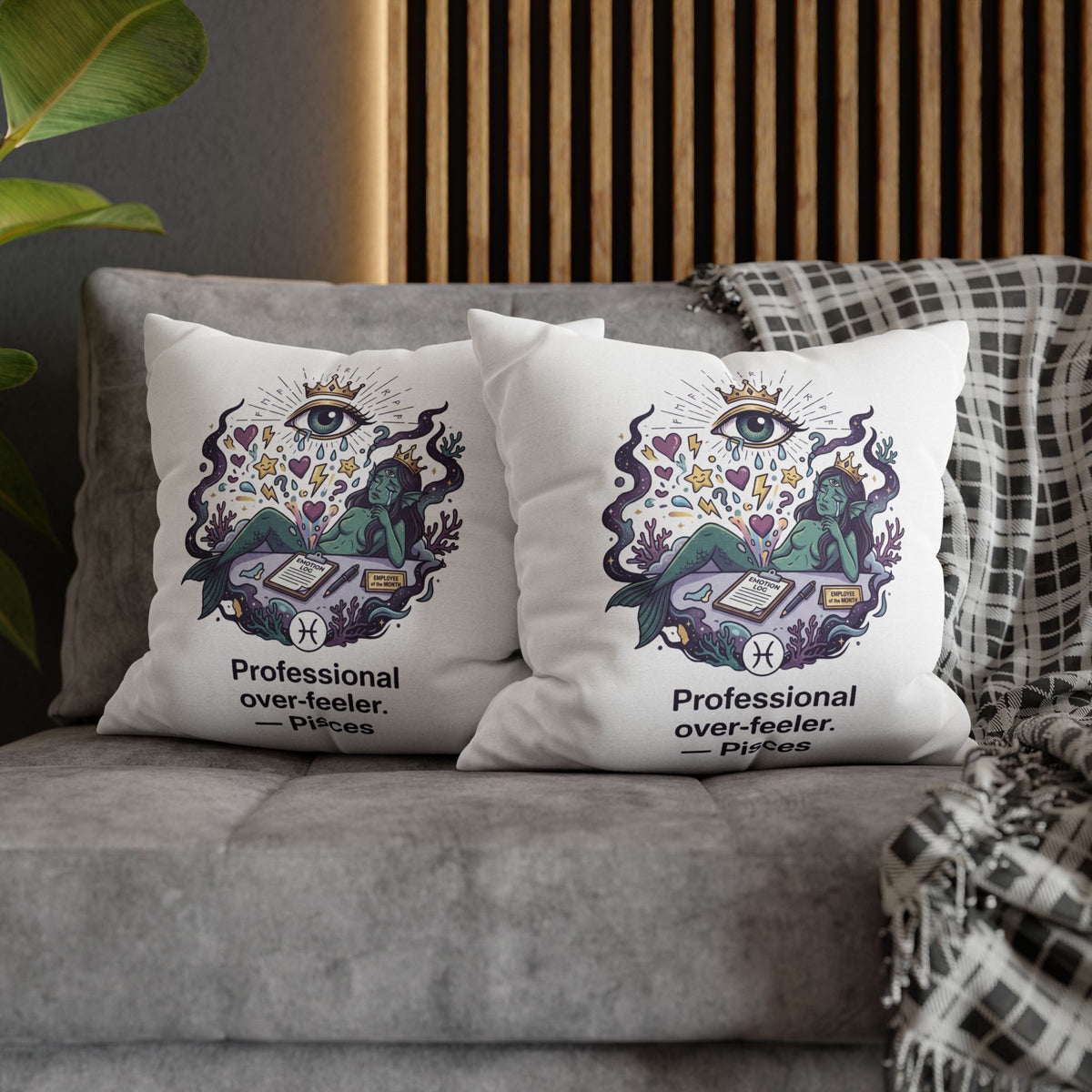 Pisces Zodiac Pillowcase — "Professional Over-Feeler" Decorative Square Pillowcase