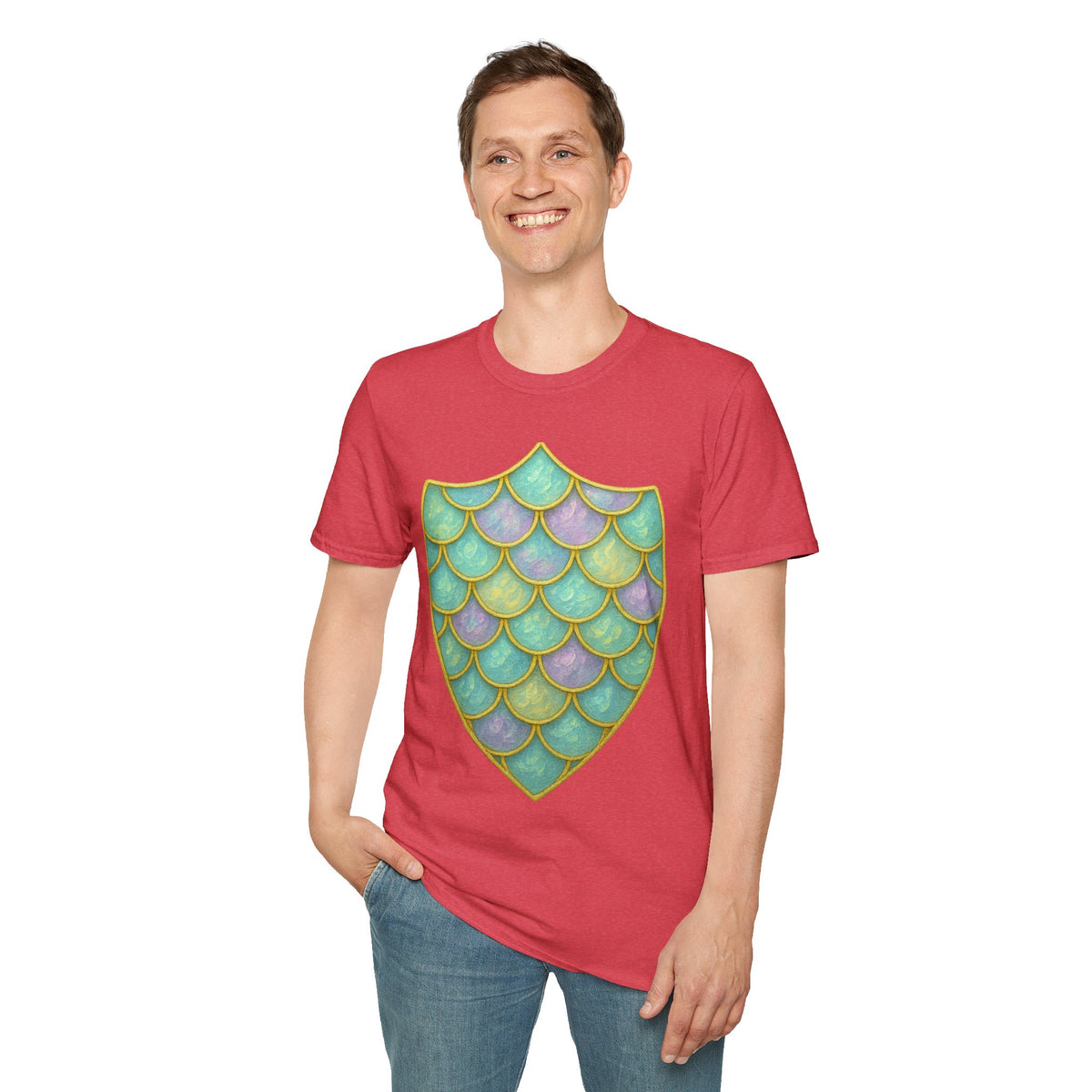 Mermaid Scale Shield T-Shirt — Iridescent Aquamarine Graphic Tee - Trending Now - September 2026