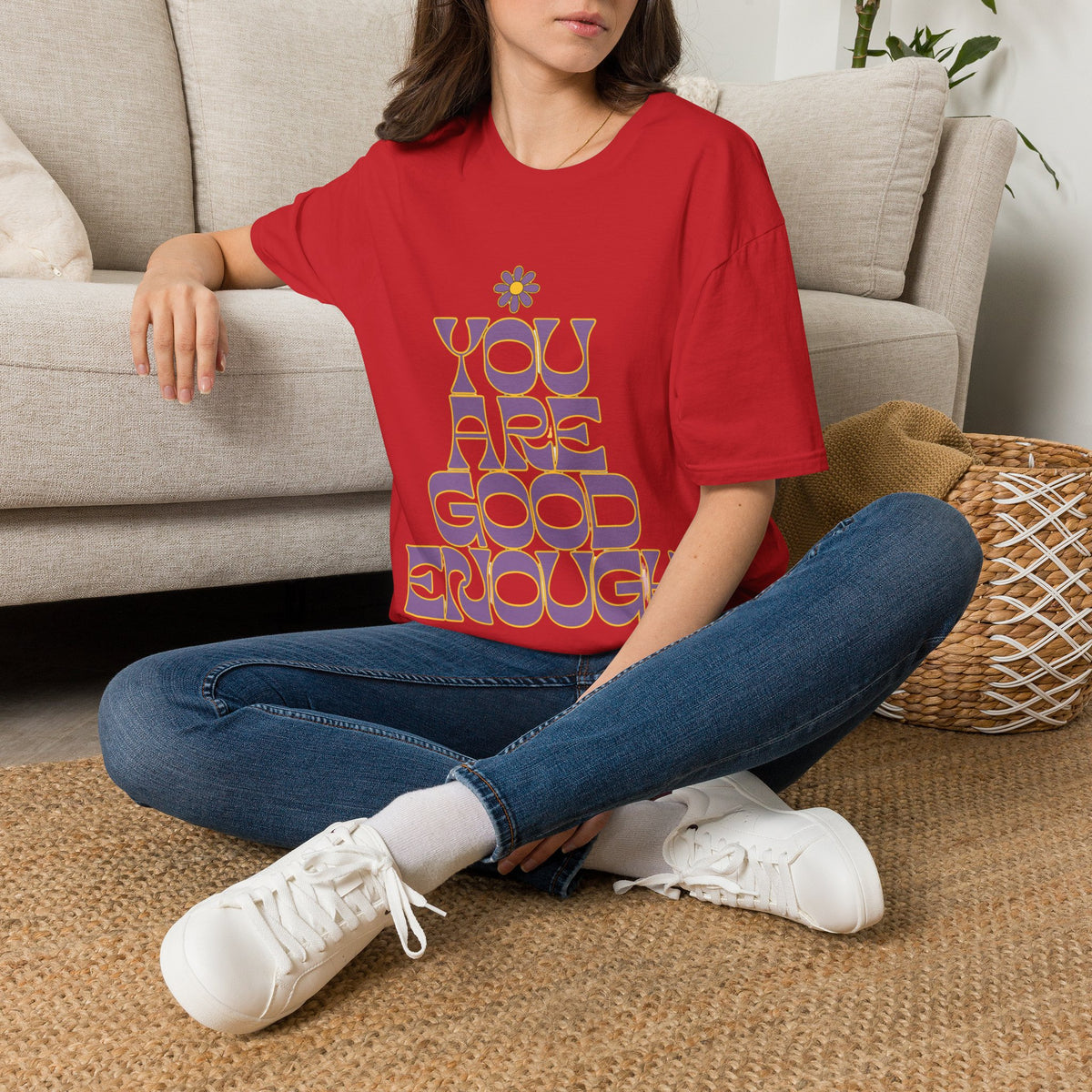You Are Good Enough Retro Groovy Tee - Positive Affirmation Flower Graphic T-Shirt - Trending Now - September 2026