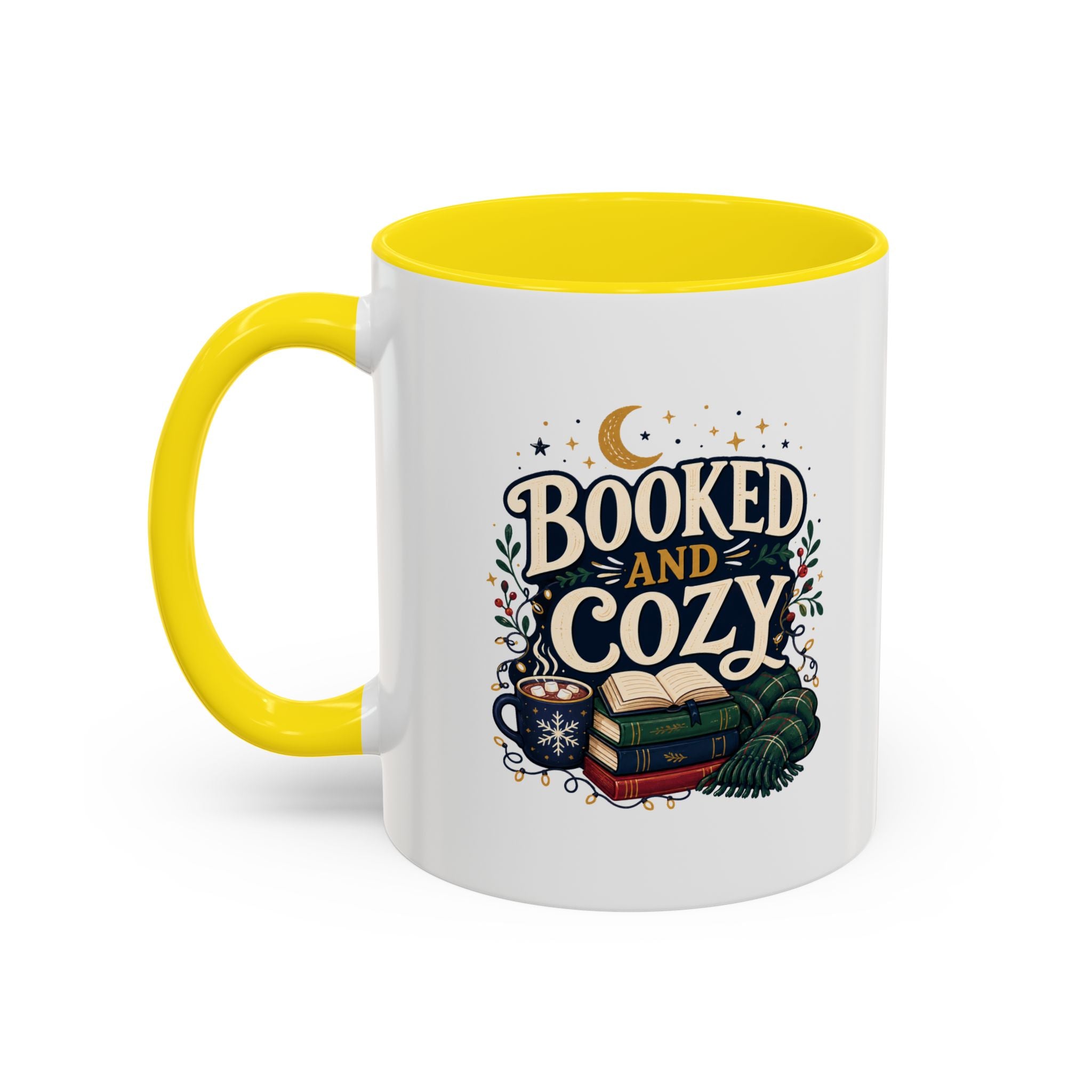 Modern Day Christmas Booked and Cozy Accent Coffee Mug — Book Lover Tea & Coffee Cup (11/15oz)