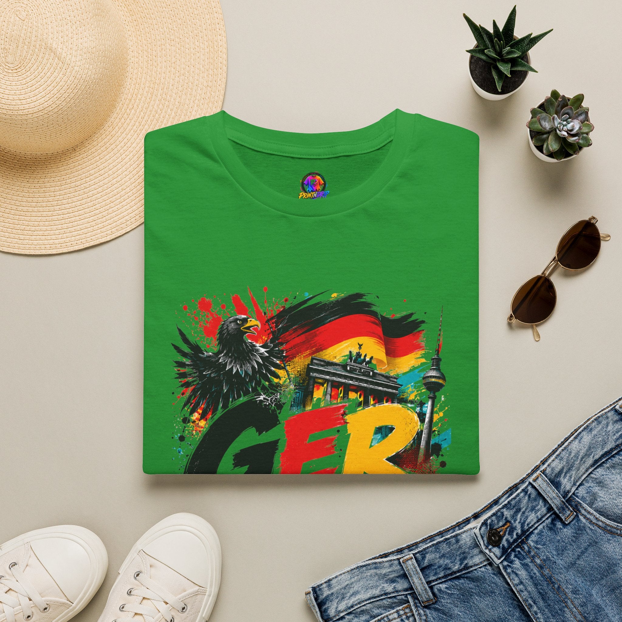 Germany Soccer Graphic T‑Shirt — Flag, Eagle & Brandenburger Tor Design