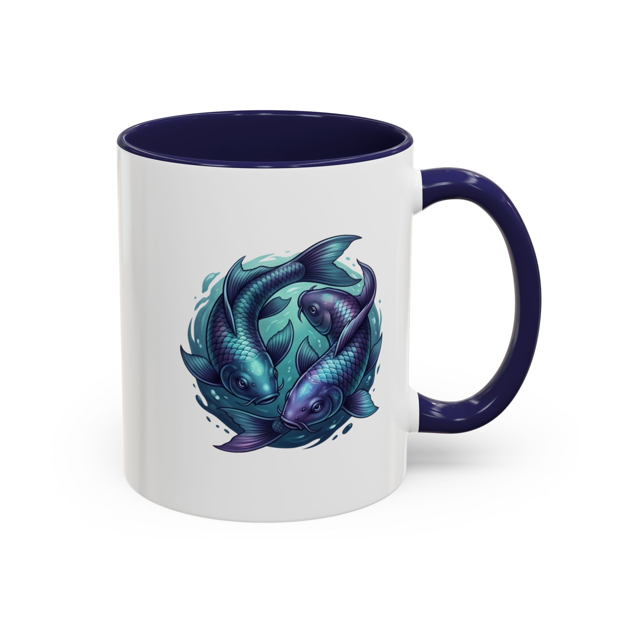 Koi Fish Accent Coffee Mug — Blue Pisces Ceramic Mug