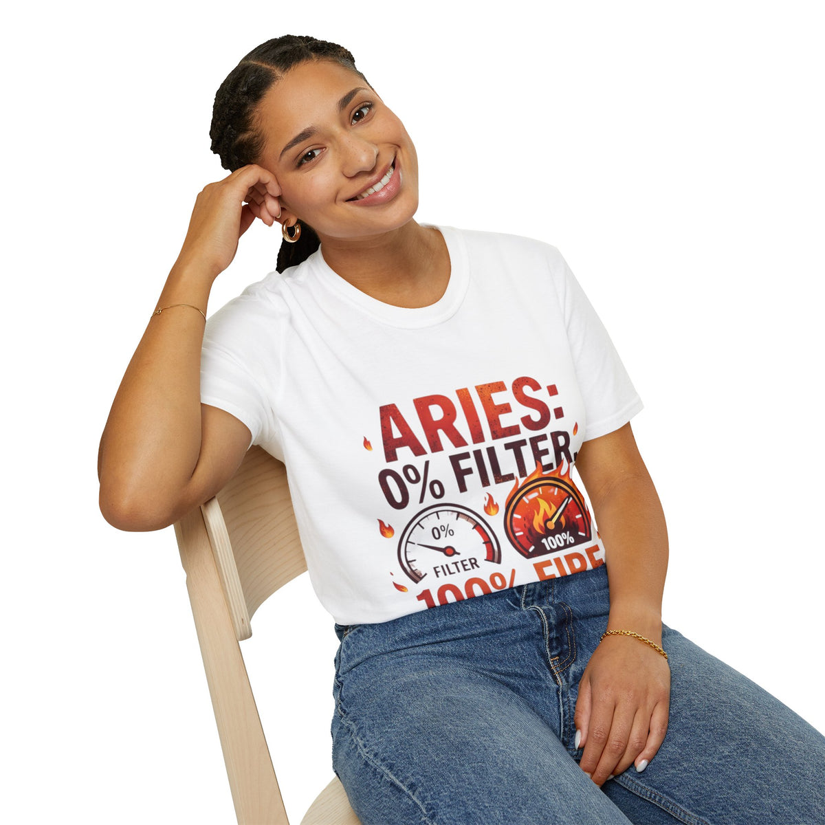 Aries T-Shirt — "Aries: 0% Filter, 100% Fire" Bold Zodiac Tee
