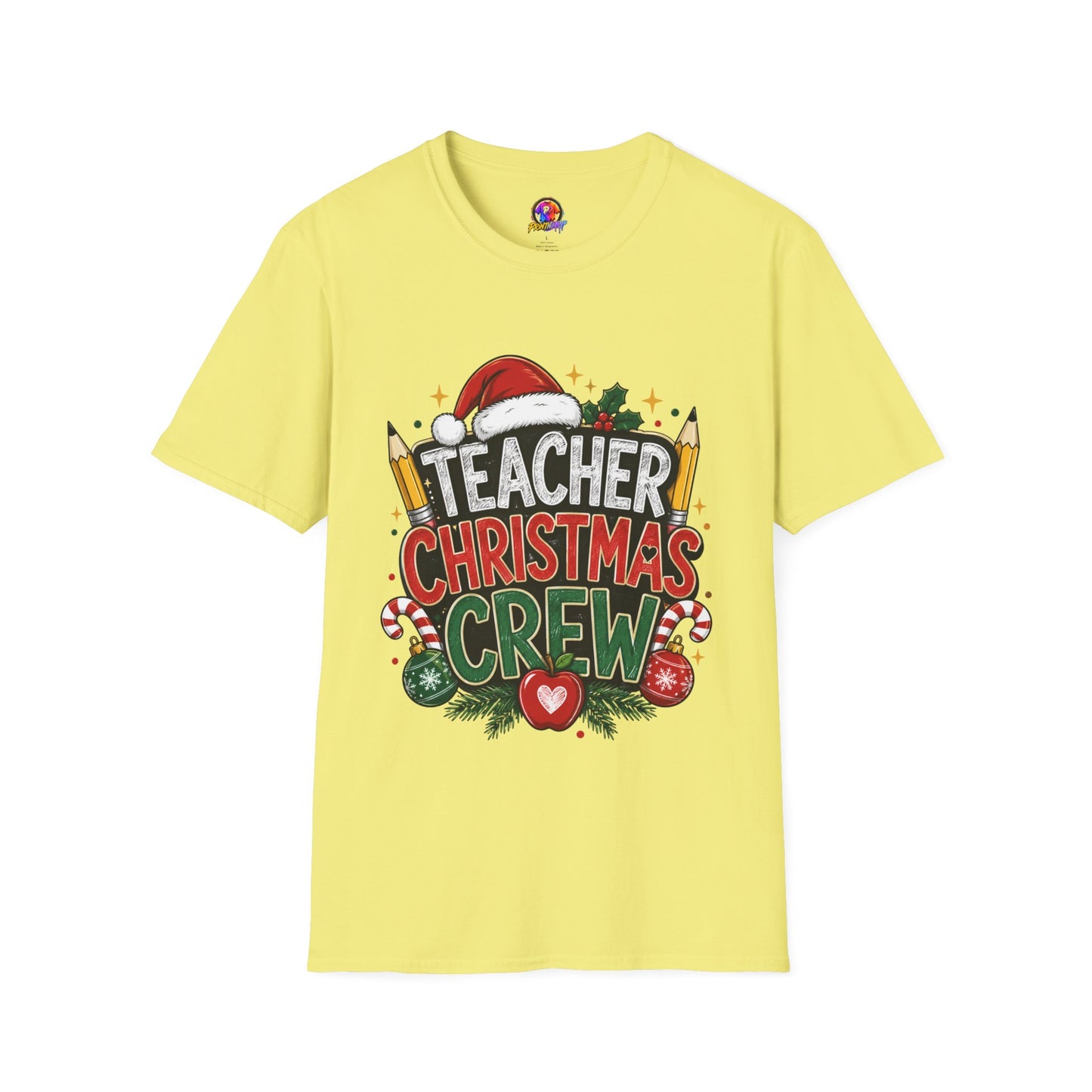 Teacher Christmas Crew T-Shirt — Holiday School Staff Tee with Santa Hat & Pencils
