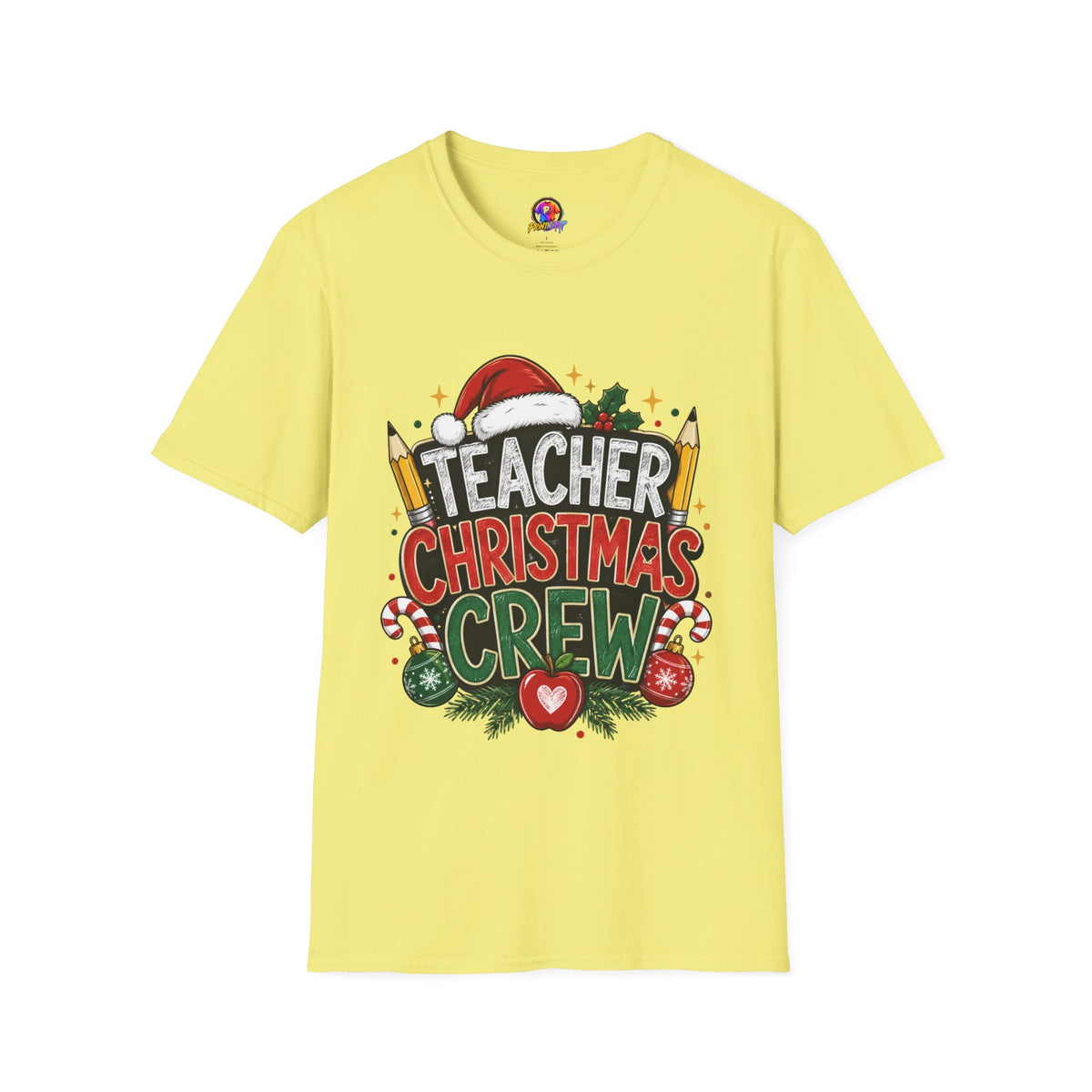 Teacher Christmas Crew T-Shirt — Holiday School Staff Tee with Santa Hat & Pencils