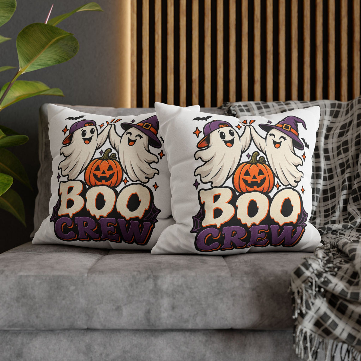 Halloween Boo Crew Pillowcase — Cute Ghost Pumpkin Decorative Throw Pillow Cover