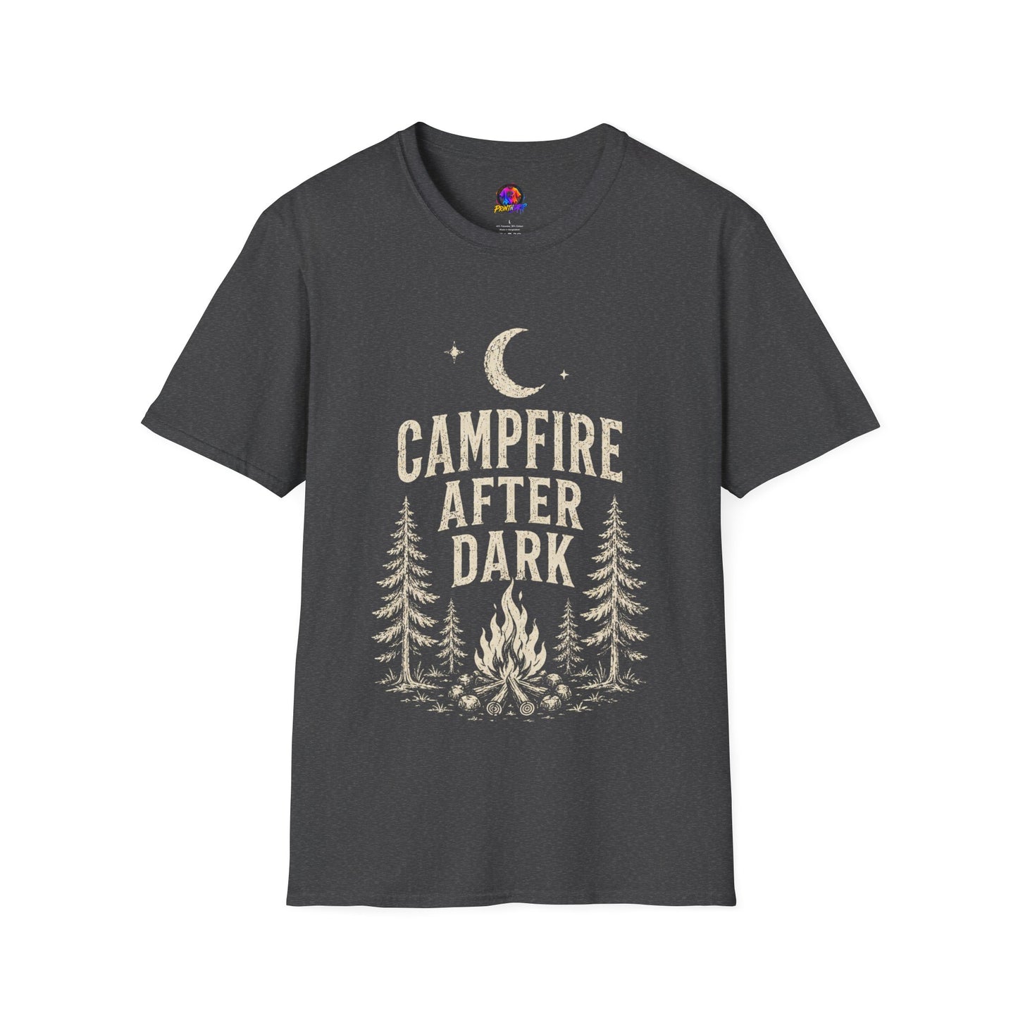 Campfire After Dark T-Shirt — Vintage Moon & Pine Camping Tee