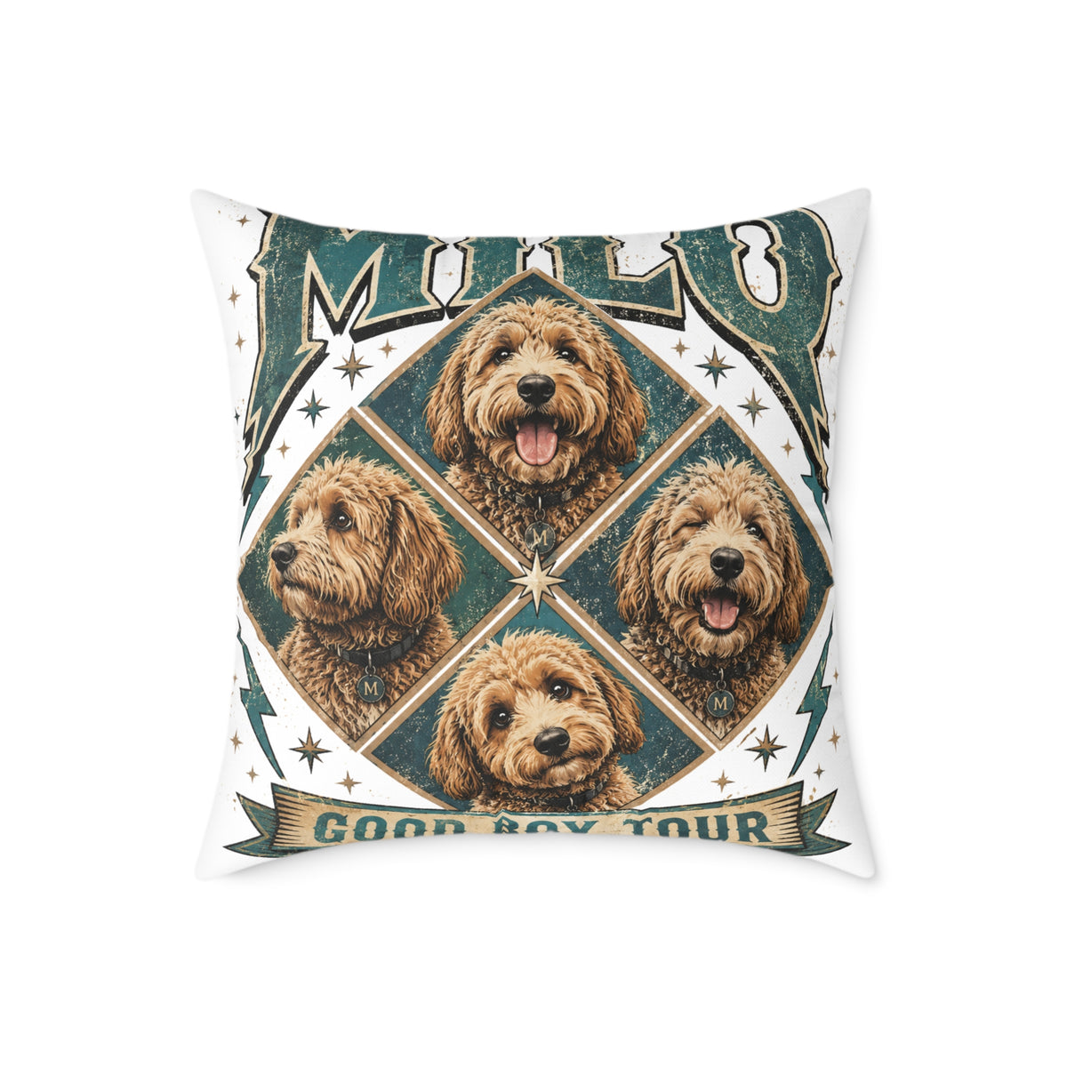Golden Doodle Portrait Throw Pillow   Milo Bailey Dog Dad Mom— Milo Dog Faces Canvas Accent Pillow