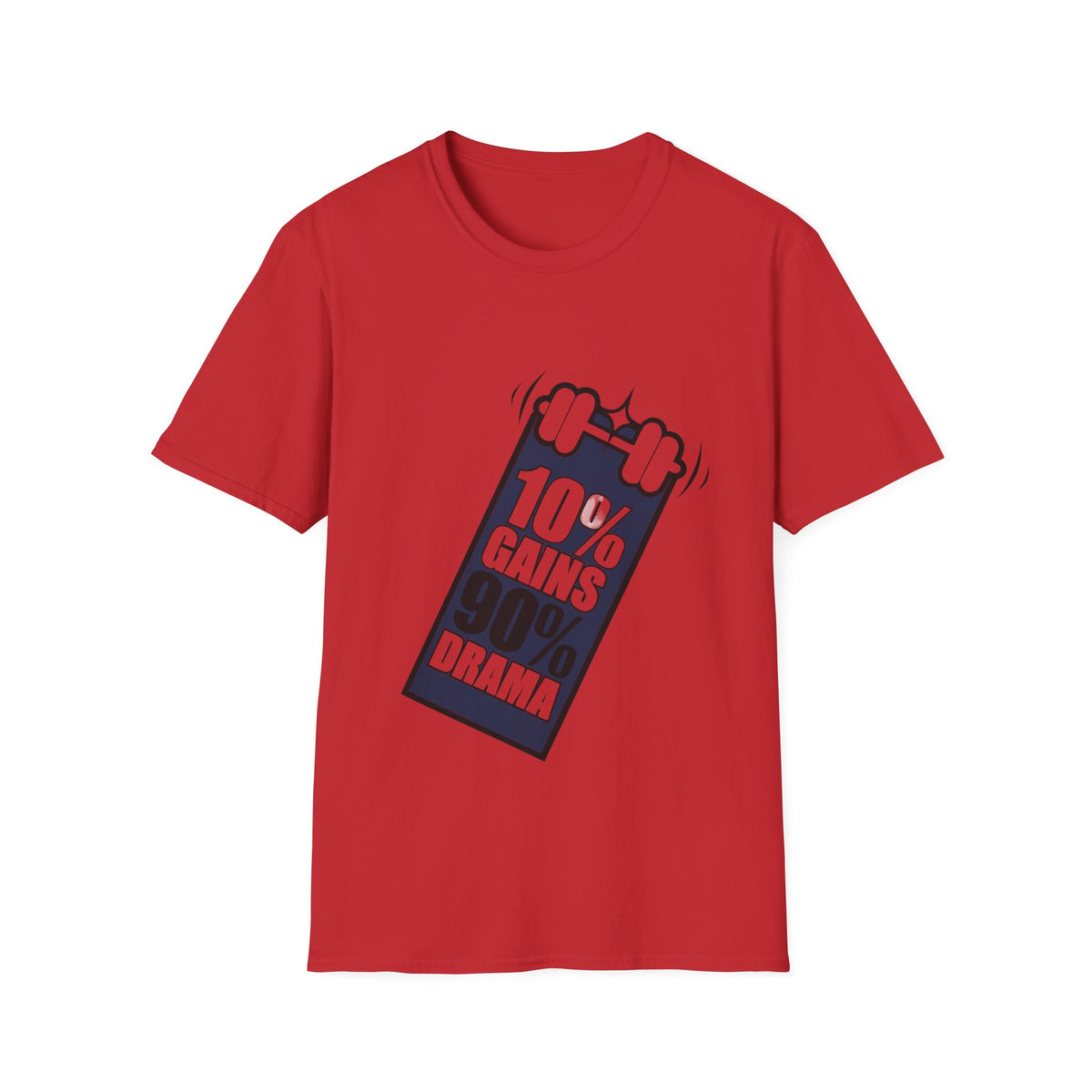 10% Gains Drama Barbell T-Shirt - Minimalist Funny Gym Graphic Tee - Trending Now - September 2026