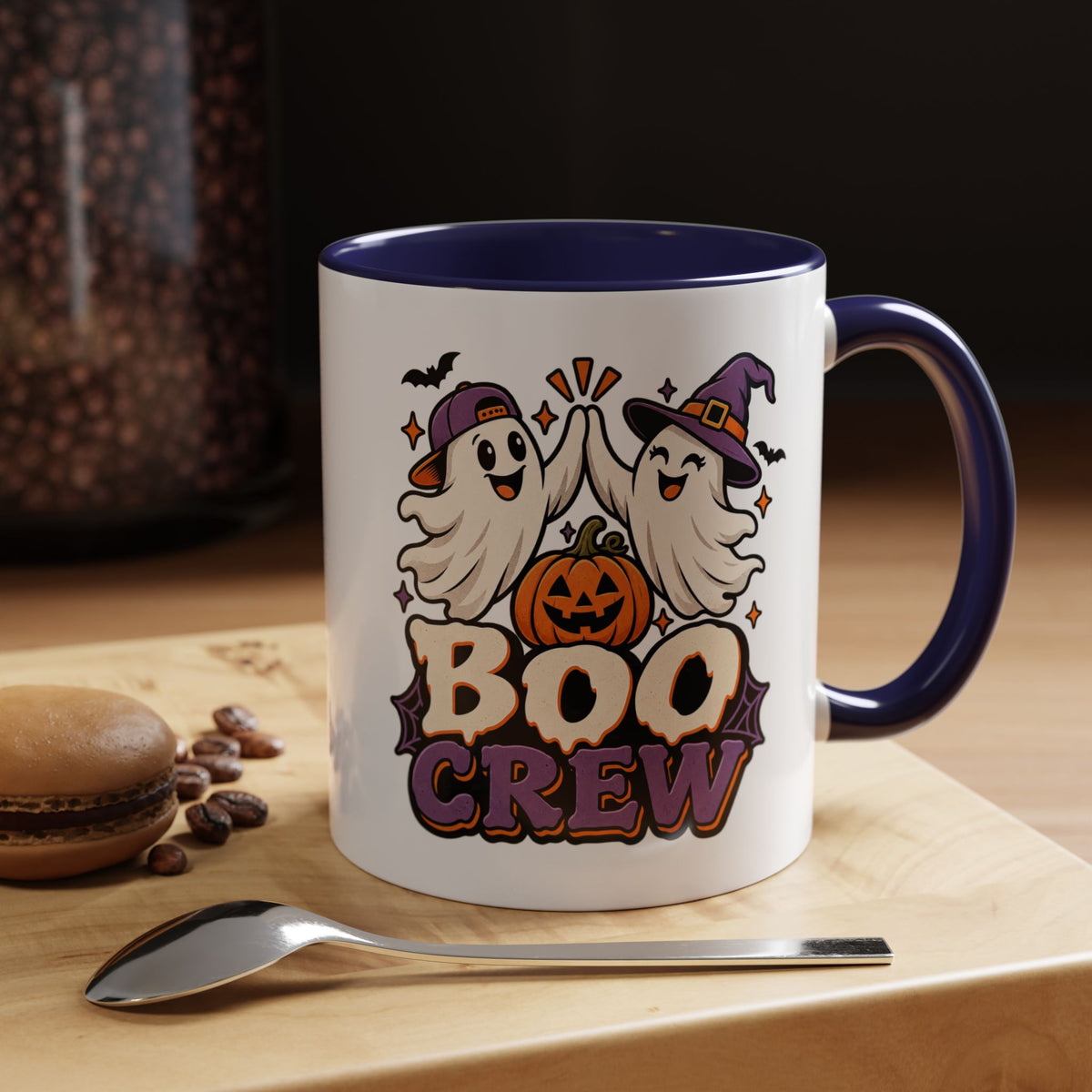 Boo Crew Halloween Accent Coffee Mug — Cute Ghosts & Jack-O'-Lantern Design (11/15 oz)