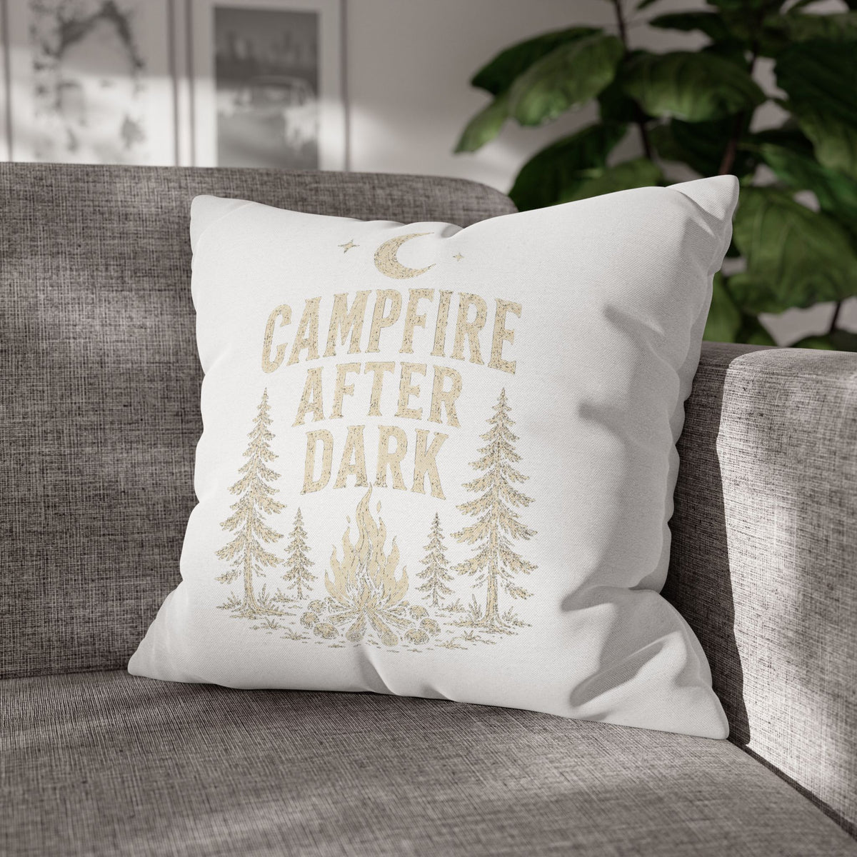 Campfire After Dark Decorative Pillowcase Milo Bailey Dog Dad Mom — Cozy Rustic Camping Throw Pillow