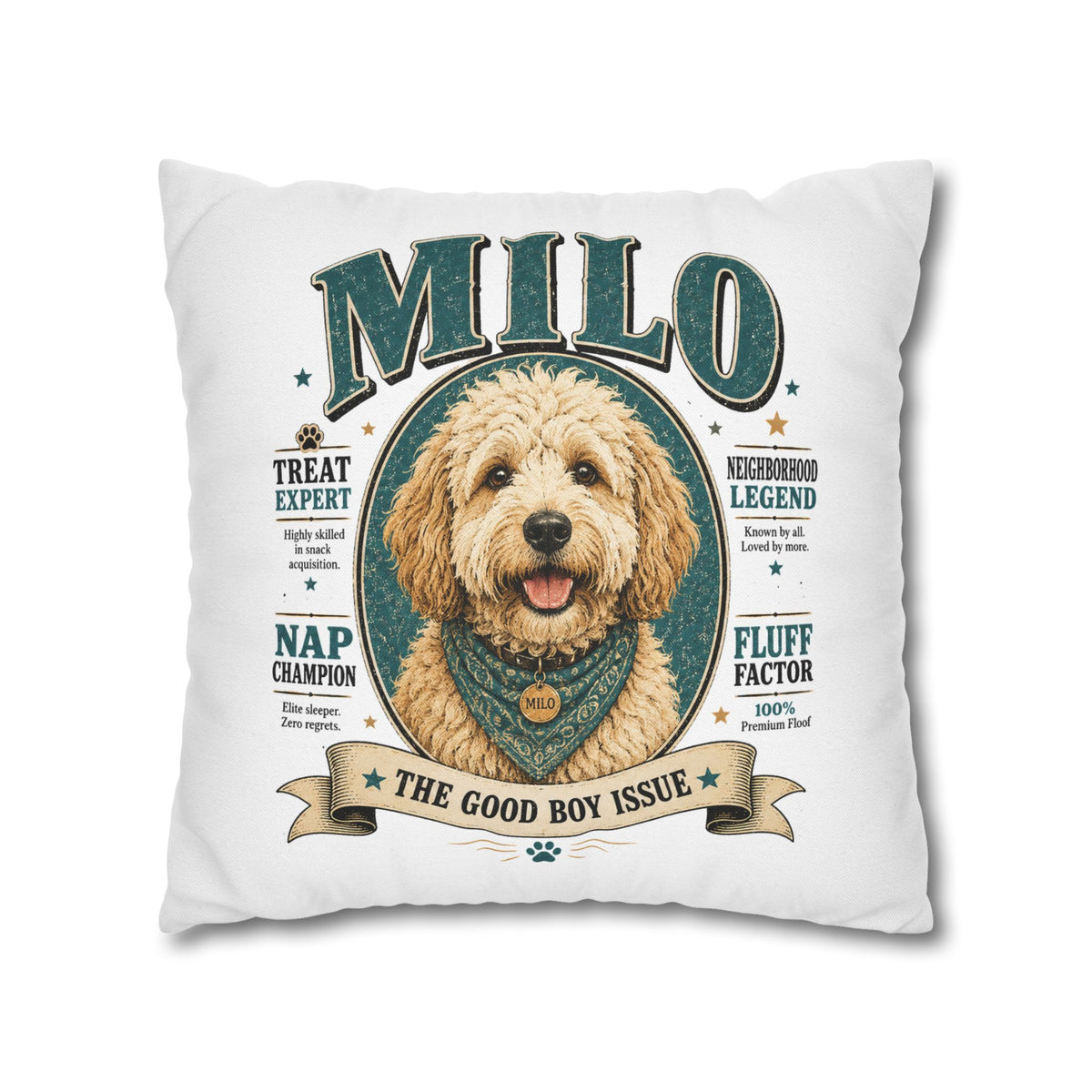 Dog Pillowcase — Personalized "Milo: The Good Boy Issue" Decorative Throw Pillowcase Milo Bailey Dog Dad Mom