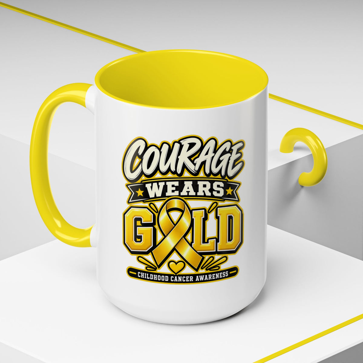 Courage Wears Gold Coffee Mug — Childhood Cancer Awareness Tea Cup