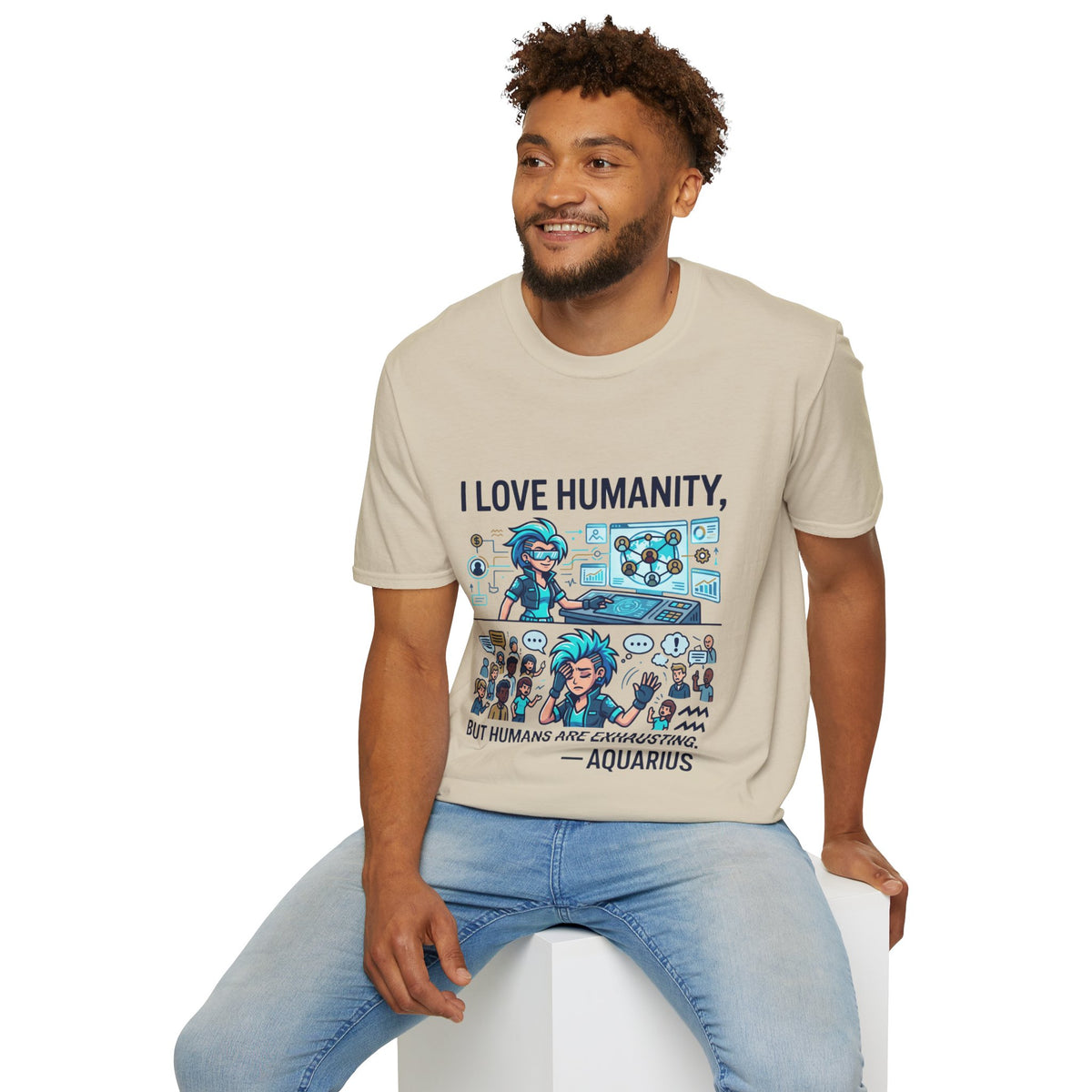 Aquarius Zodiac I Love Humanity T-Shirt — Funny Aquarist Marine Biologist Tee