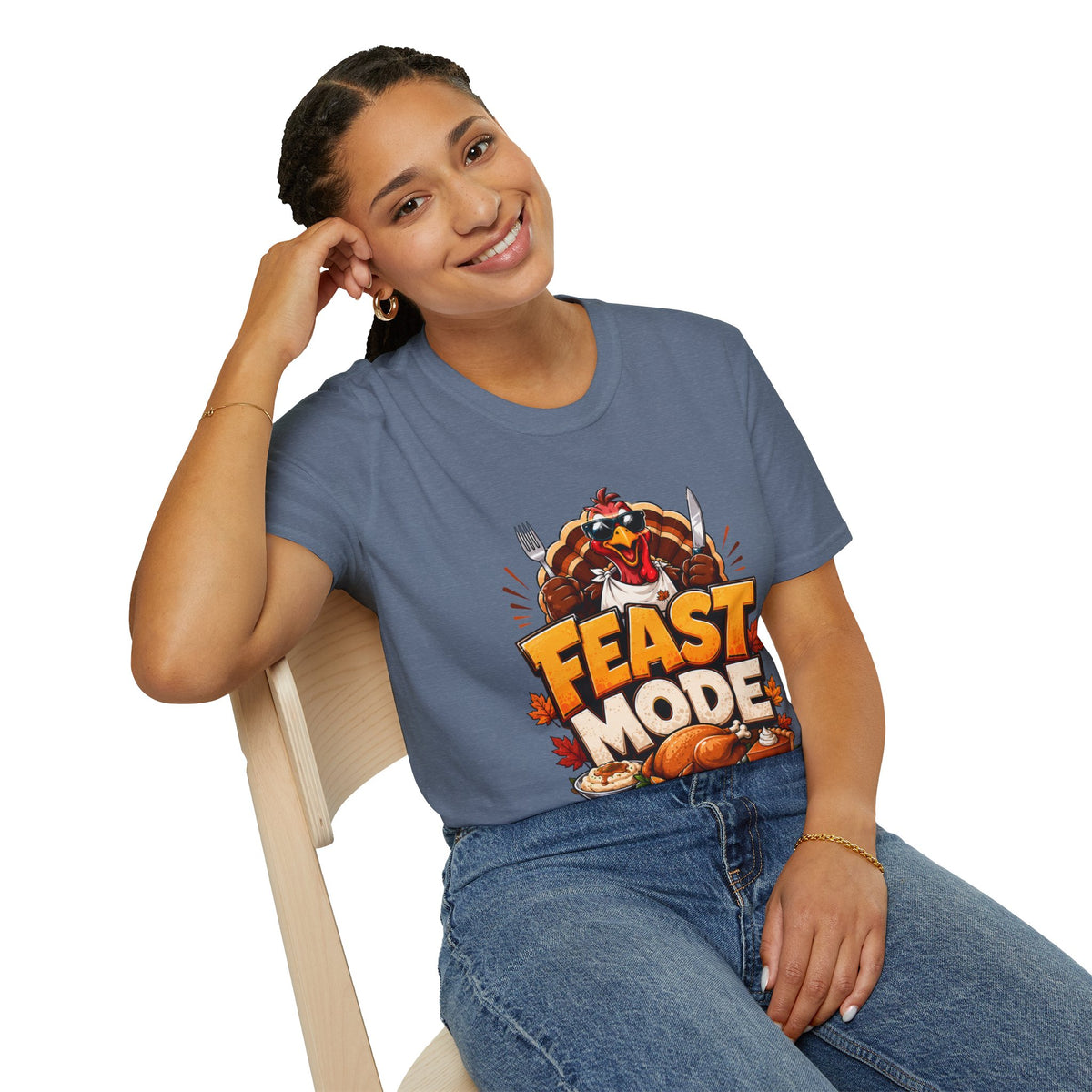 Thanksgiving T-Shirt Feast Mode T-Shirt — Funny Thanksgiving Turkey Graphic Tee