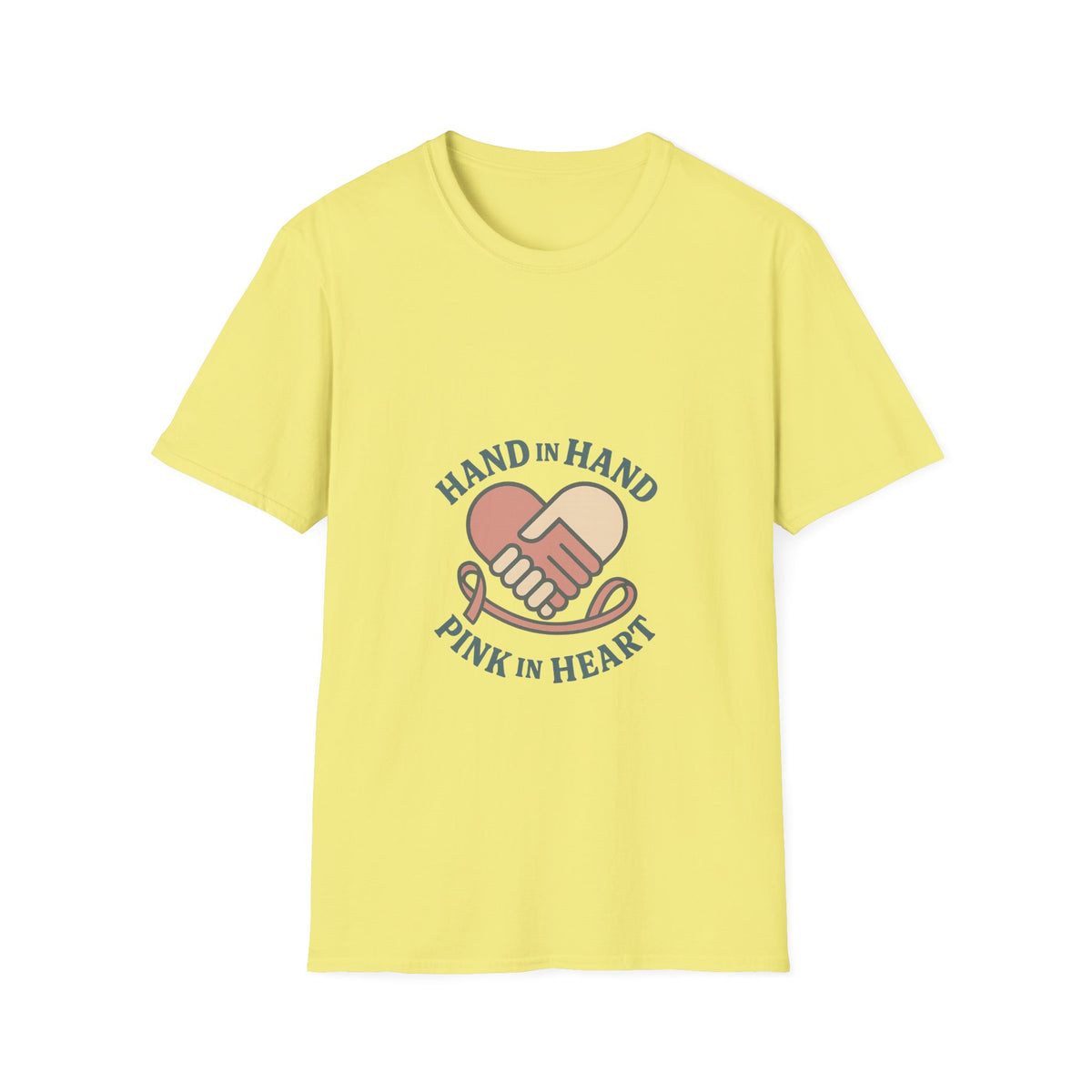 T-Shirt — "Hand in Hand, Pink at Heart" Heart-Shake Breast Cancer Support Tee - Trending Now - October 2026