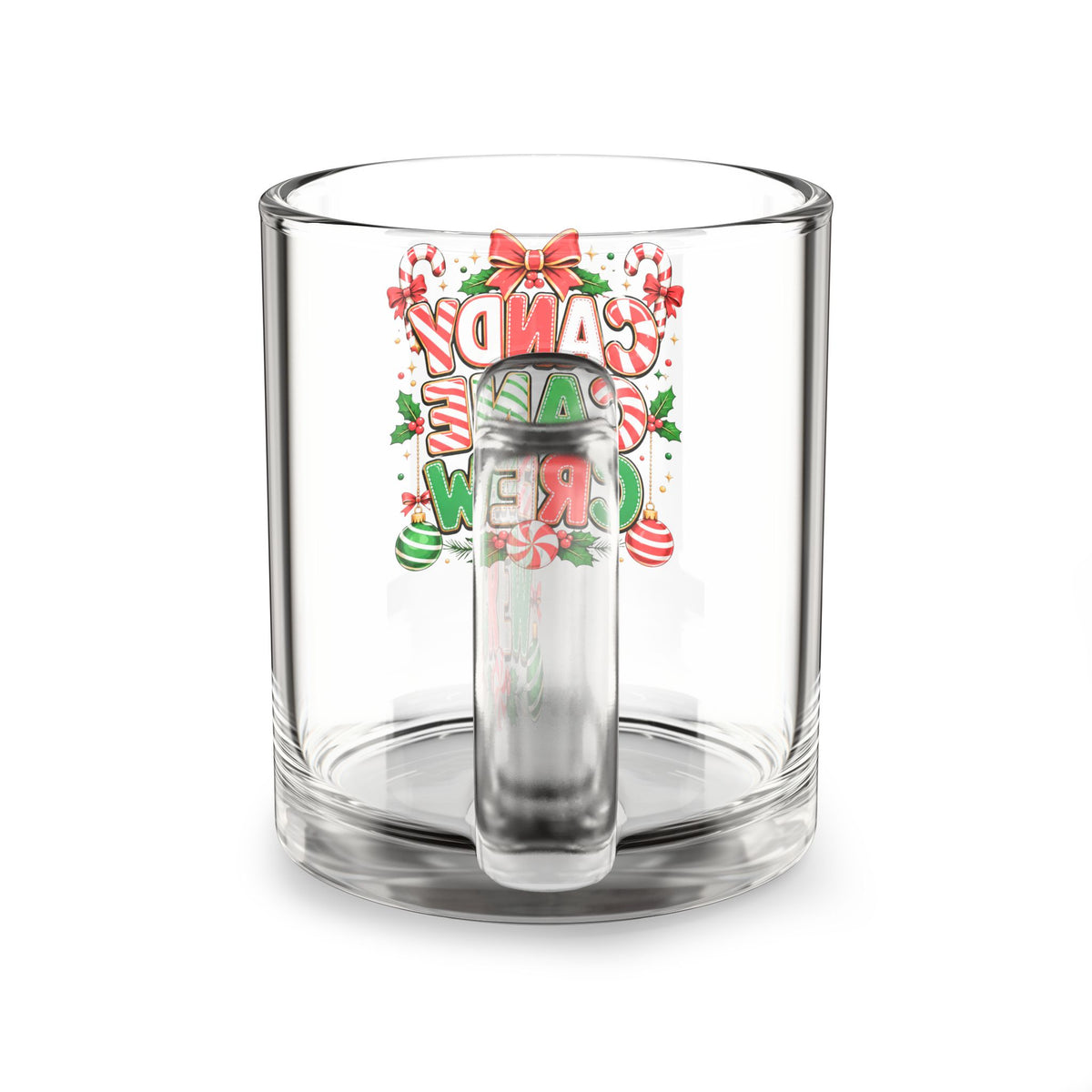 Christmas Glass Mug 10 oz Candy Cane Crew Glass Mug — Festive Christmas Holiday Coffee Cup (10 oz)