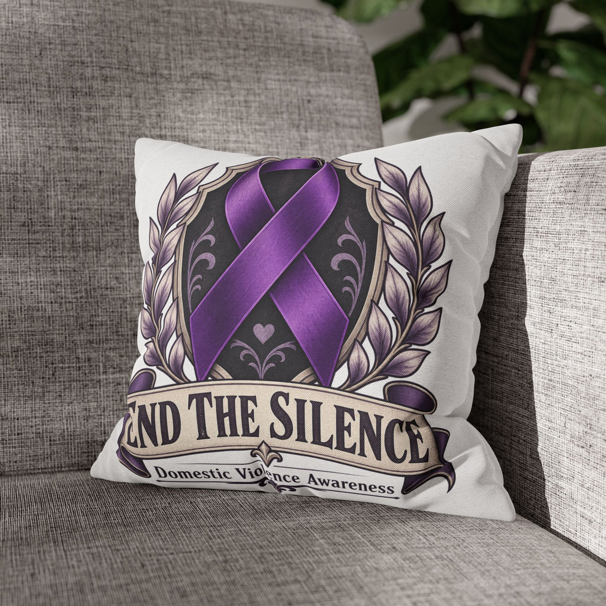 End The Silence Purple Ribbon Pillowcase — Domestic Violence Awareness Throw Pillow