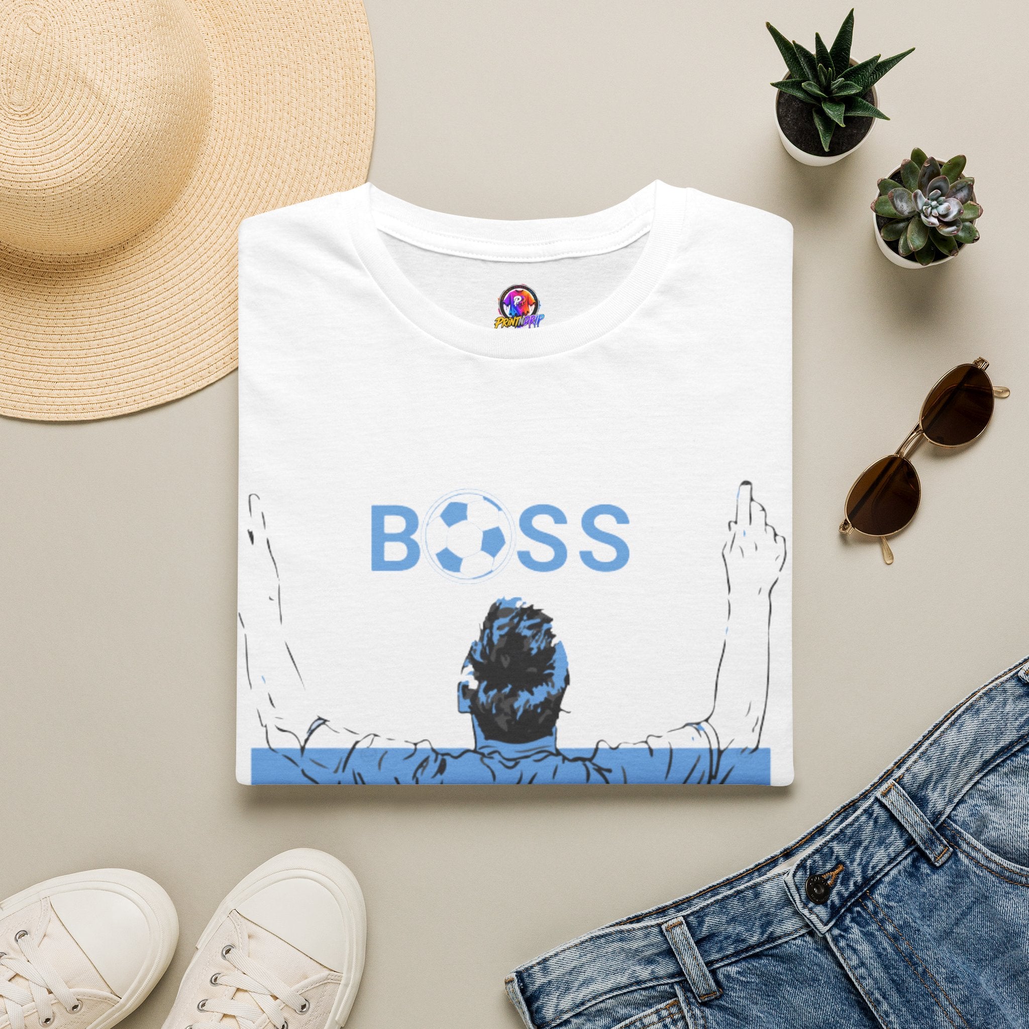 Soccer Boss T‑Shirt — 'BOSS' Striped Football Player Graphic Tee