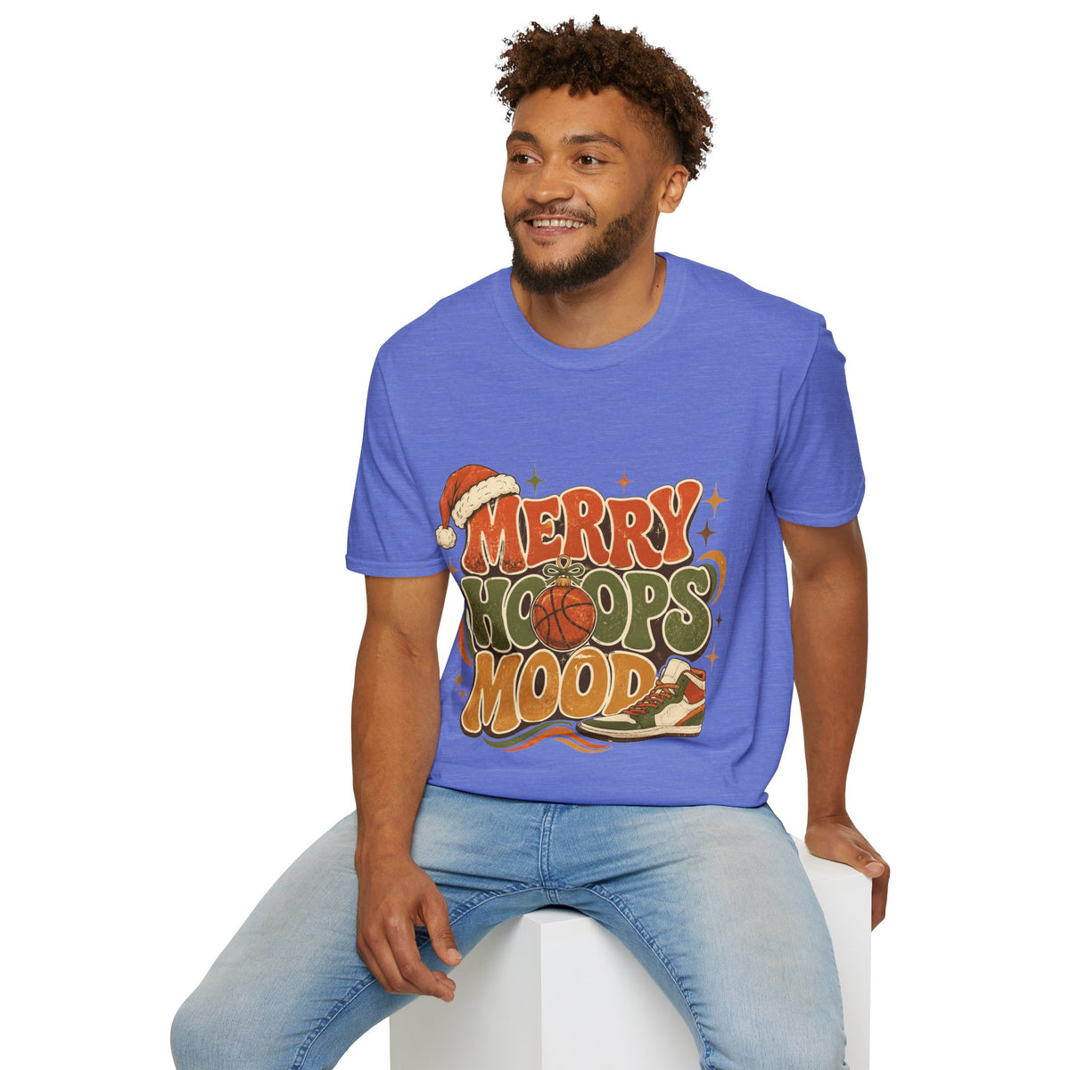Merry Hoops Mood T-Shirt — Retro Holiday Basketball Christmas Tee