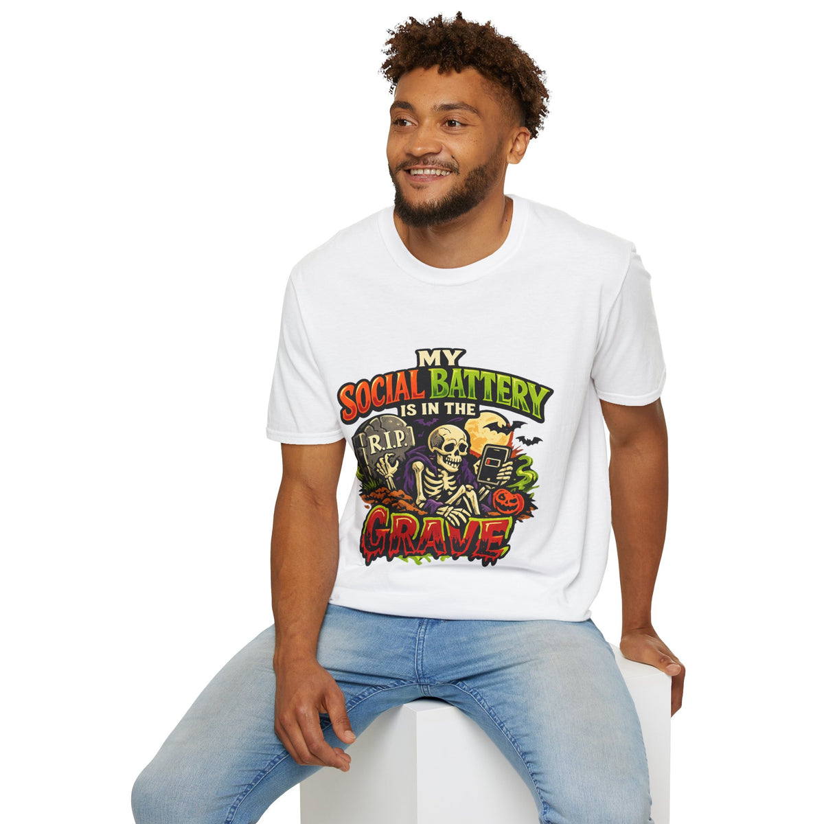 Halloween My Social Battery Unisex Softstyle T-Shirt