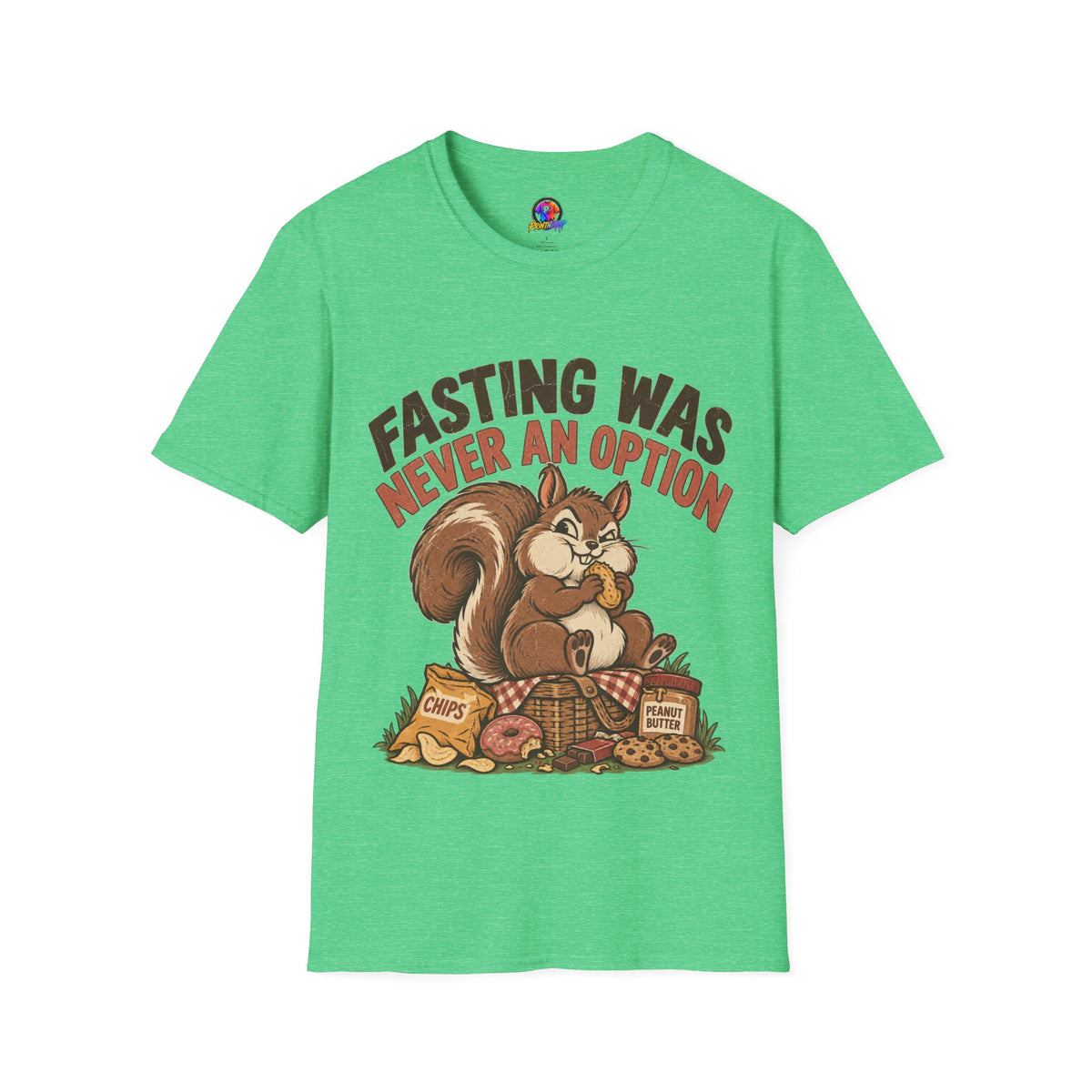 Fasting Was Never an Option T-Shirt — Funny Squirrel Eating Snacks Tee