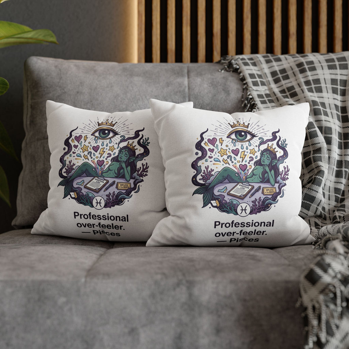 Pisces Zodiac Pillowcase — "Professional Over-Feeler" Decorative Square Pillowcase