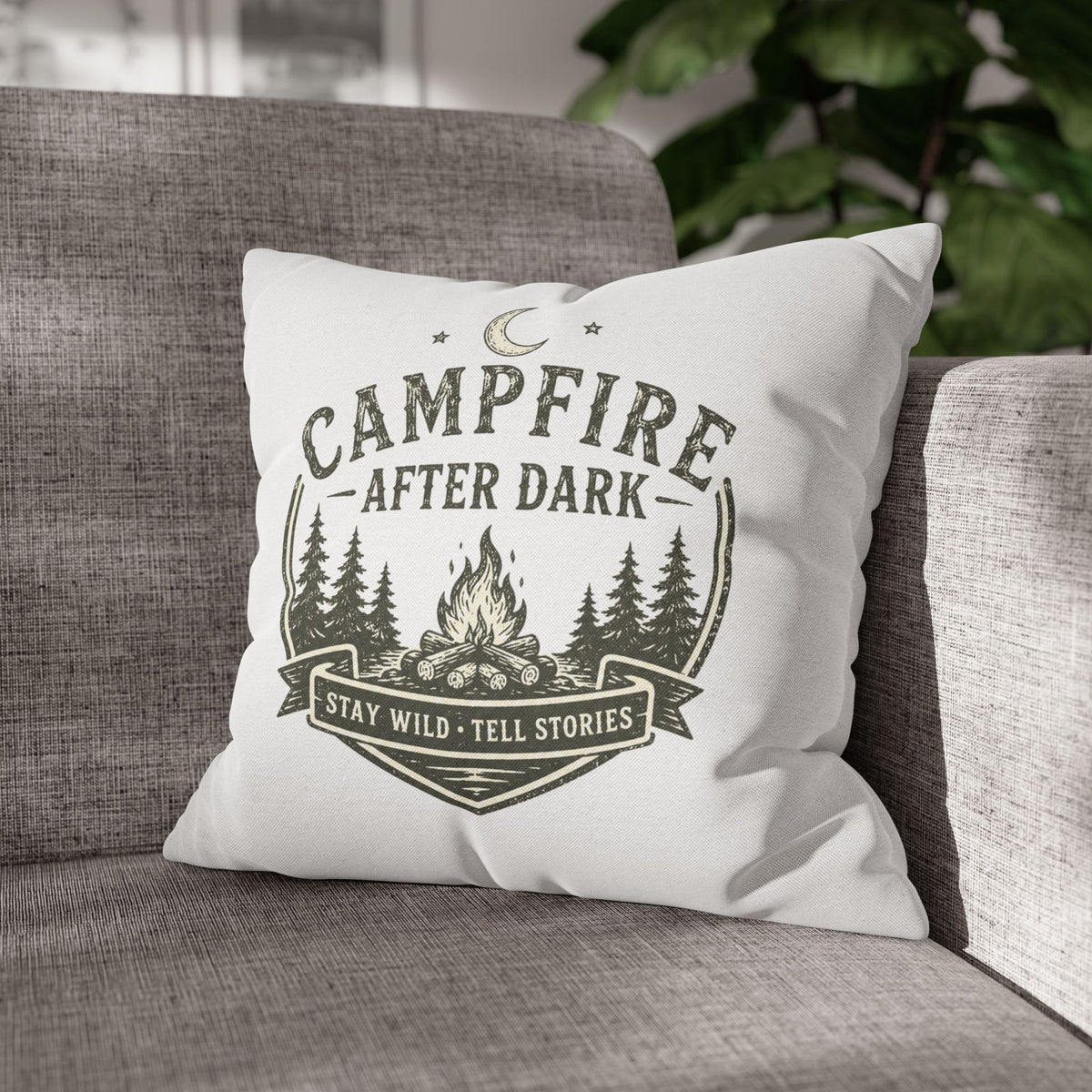 Campfire After Dark Pillowcase Milo Bailey Dog Dad Mom — Rustic Camping Throw Pillow Cover