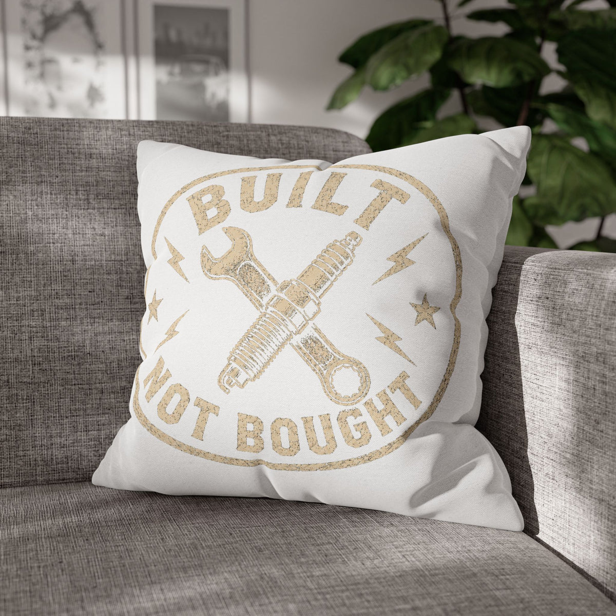 Built Not Bought Decorative Pillowcase Milo Bailey Dog Dad Mom — Mechanic Tool Wrench Spark Plug Graphic