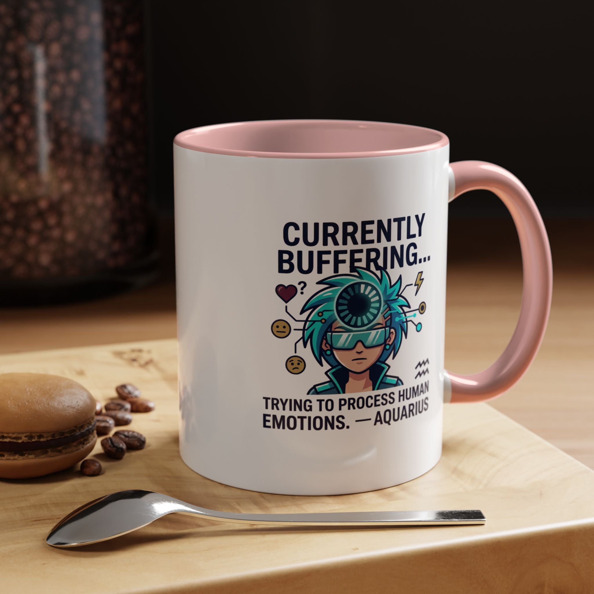 Aquarius Coffee Mug — "Currently Buffering... Trying to Process Human Emotions" Accent Ceramic Mug
