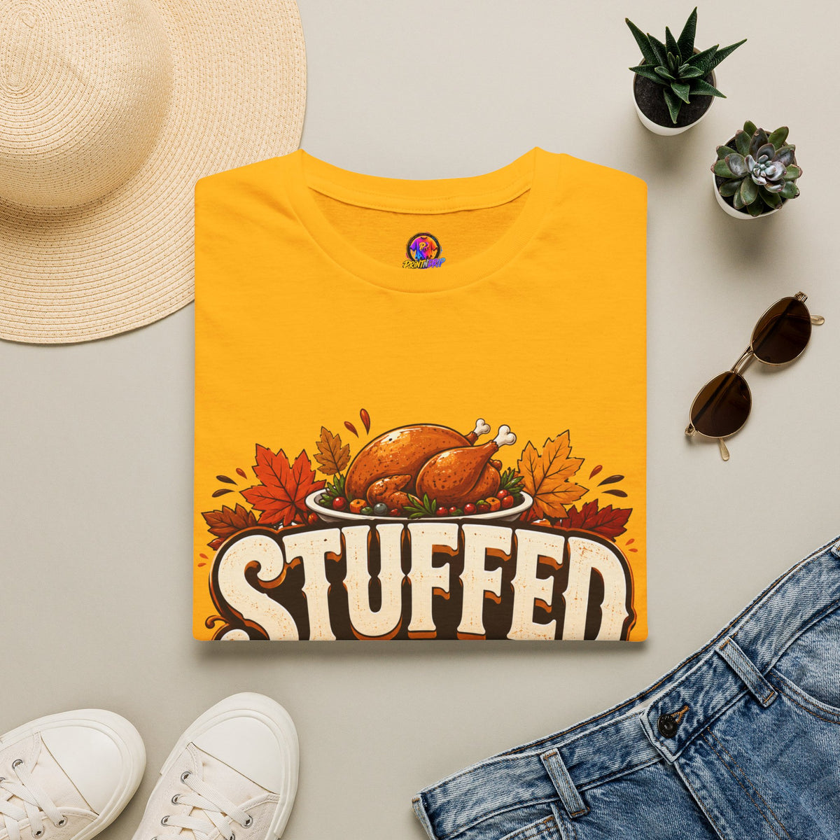 Thanksgiving T-Shirt — "Stuffed and Thankful" Turkey Design