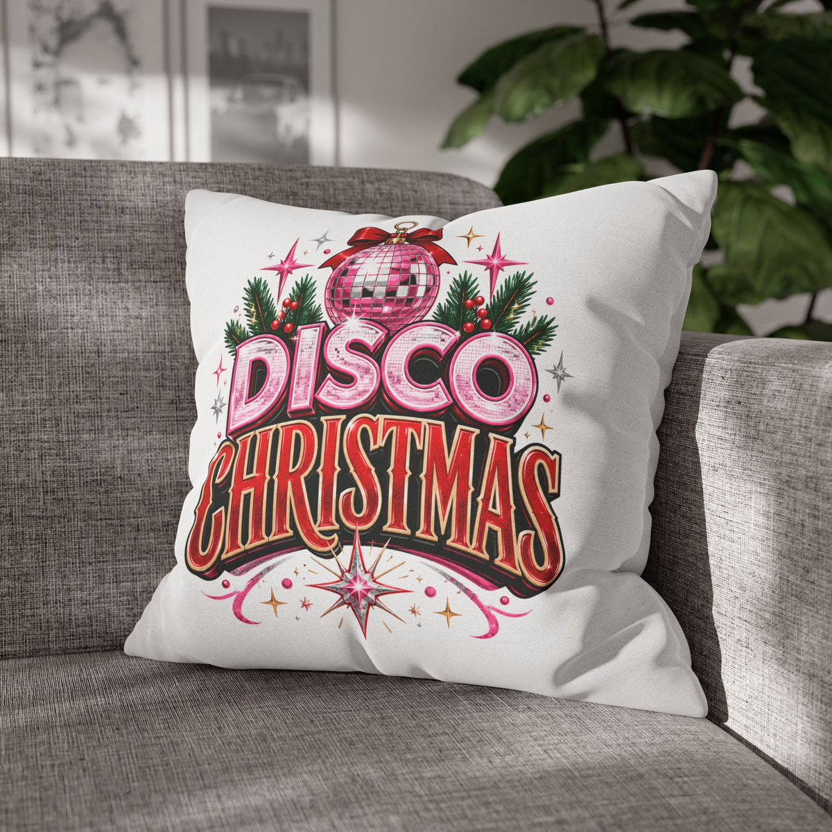 Disco Christmas Pillowcase — Retro Pink Disco Ball Holiday Decor