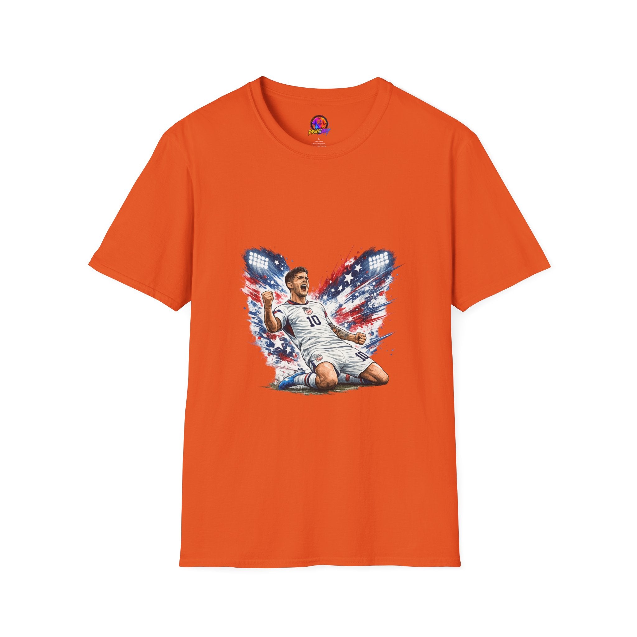 USA Soccer Player Flag T-Shirt — Patriotic Football Fan Tee