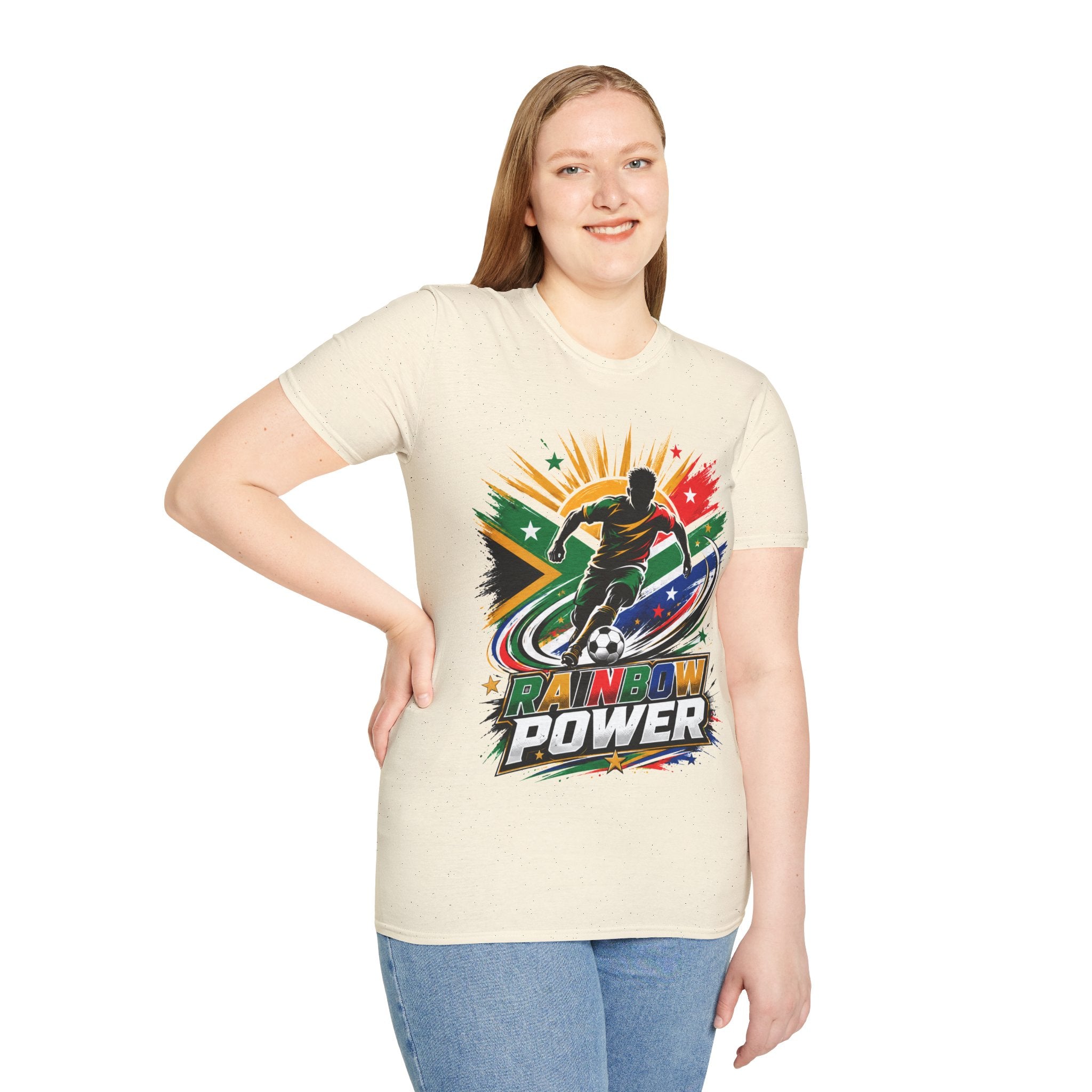 South Africa Soccer Rainbow Power T-Shirt — Colorful Football Player Graphic Tee