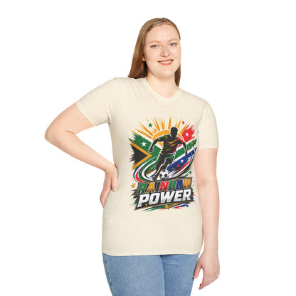 South Africa Soccer Rainbow Power T-Shirt — Colorful Football Player Graphic Tee