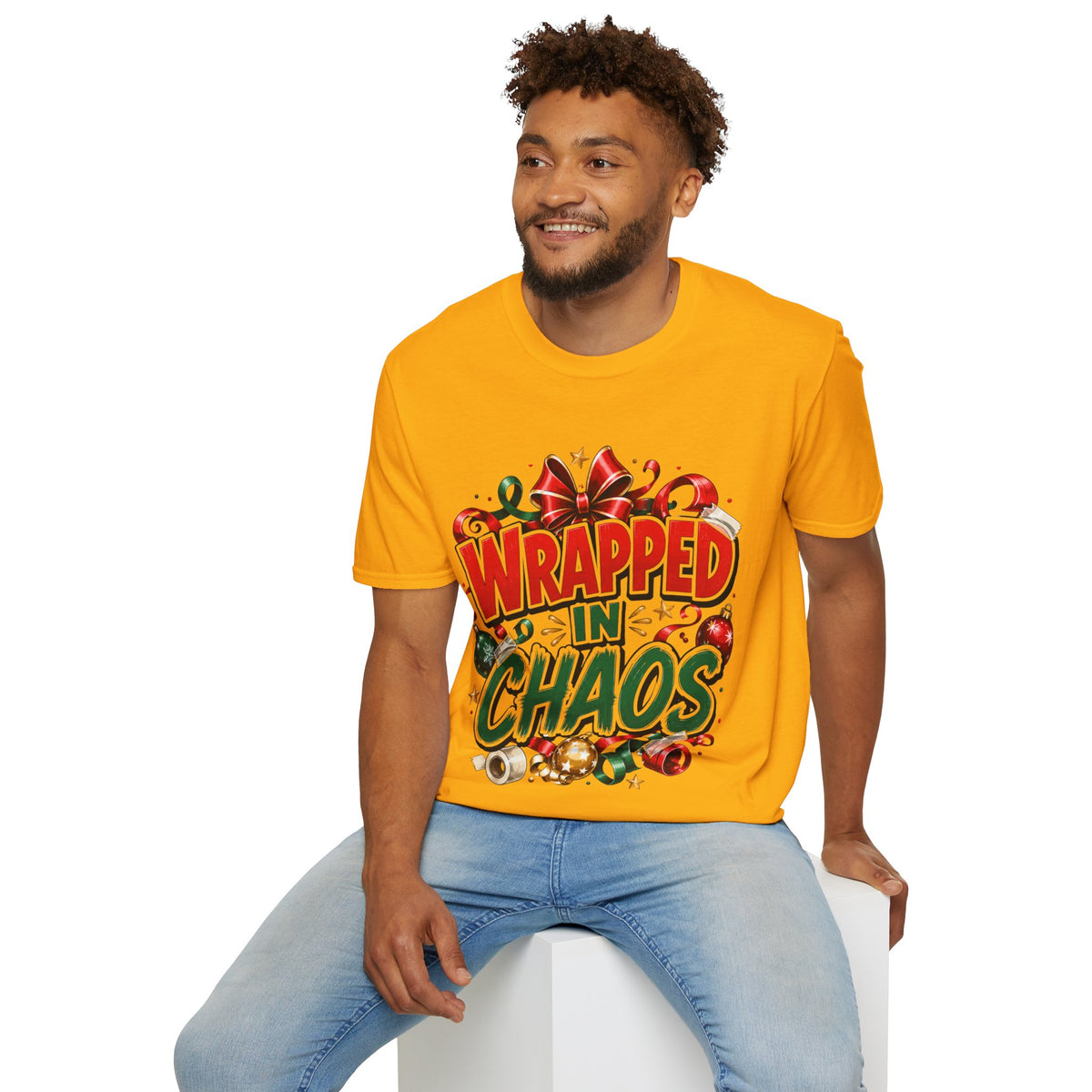 T-Shirt — "Wrapped in Chaos" Holiday Graphic Tee