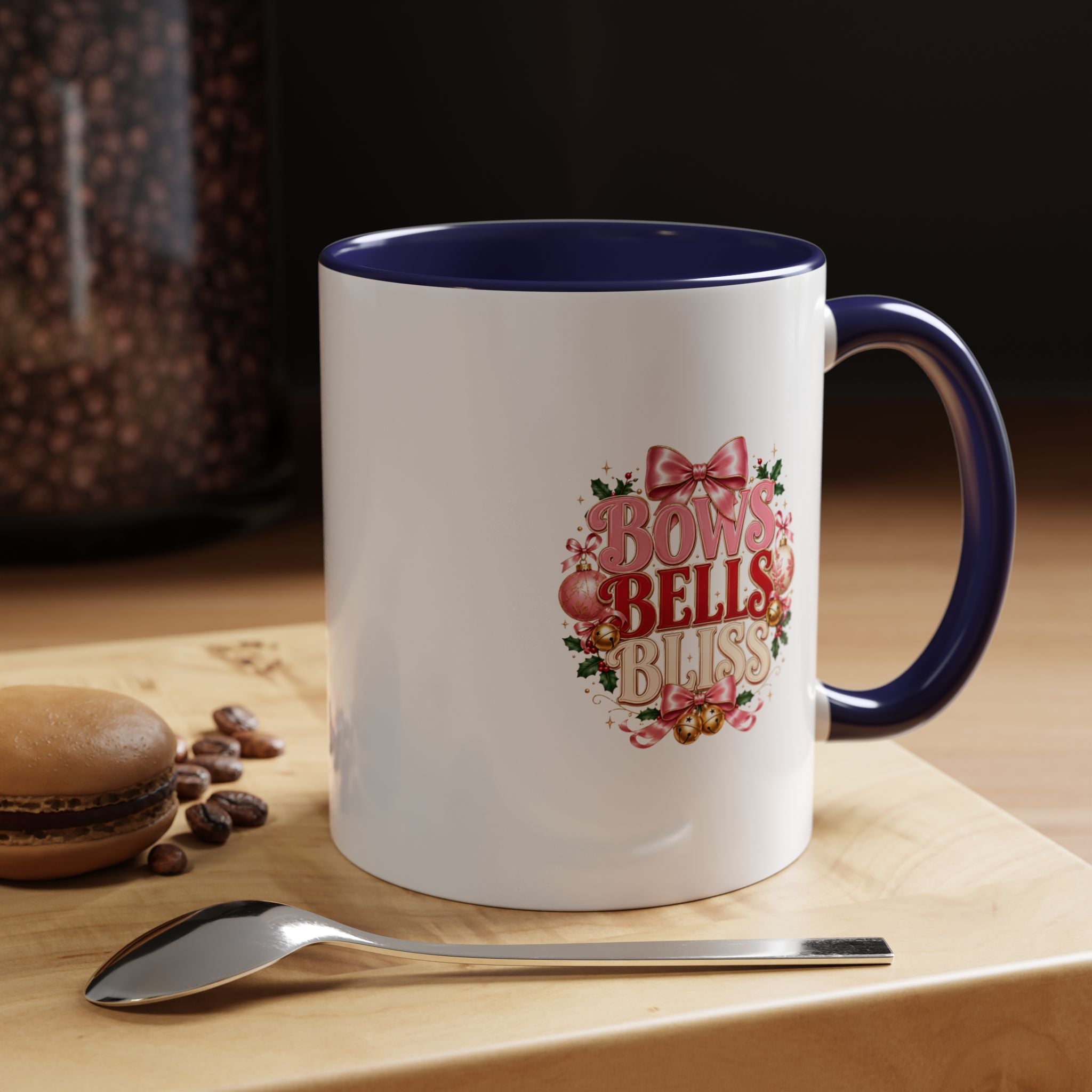 Bows Bells Bliss Holiday Accent Coffee Mug — Festive Pink Christmas Design