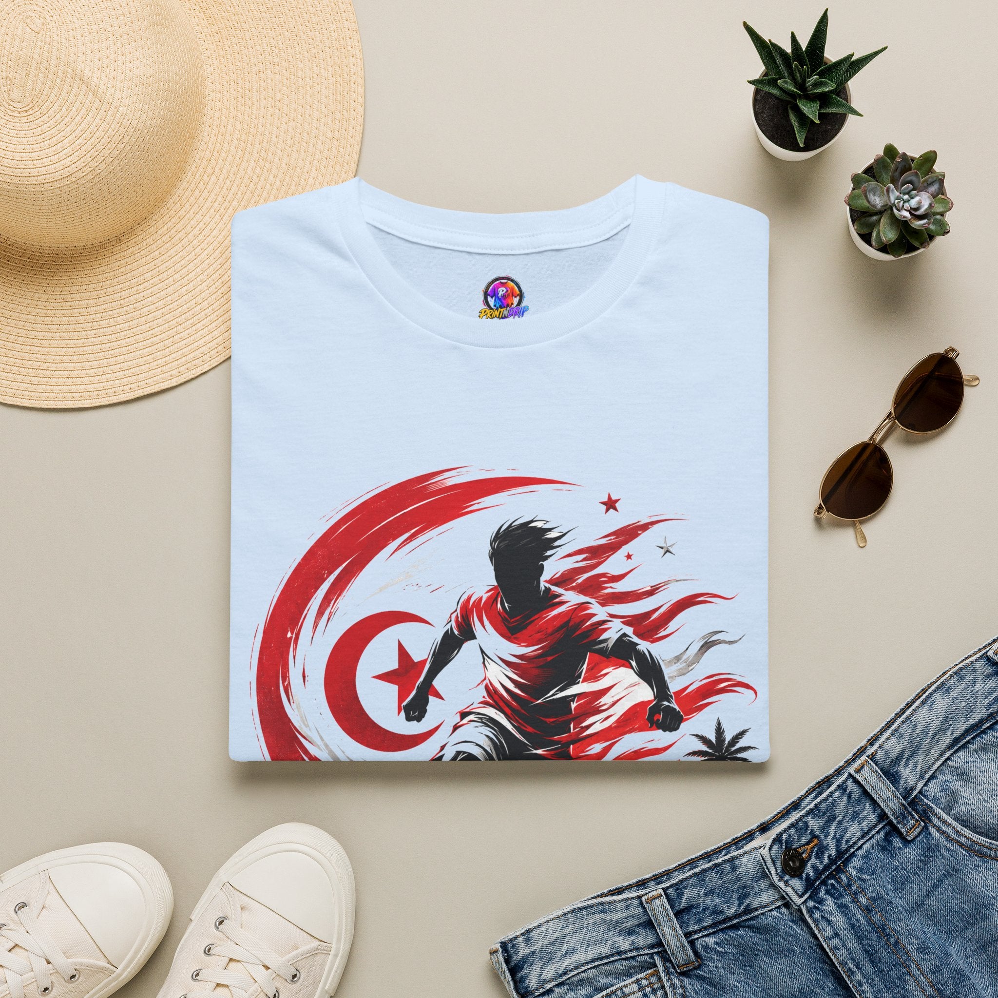 Tunisia Carthage Fire Soccer T-Shirt — Red Crescent Football Fan Tee