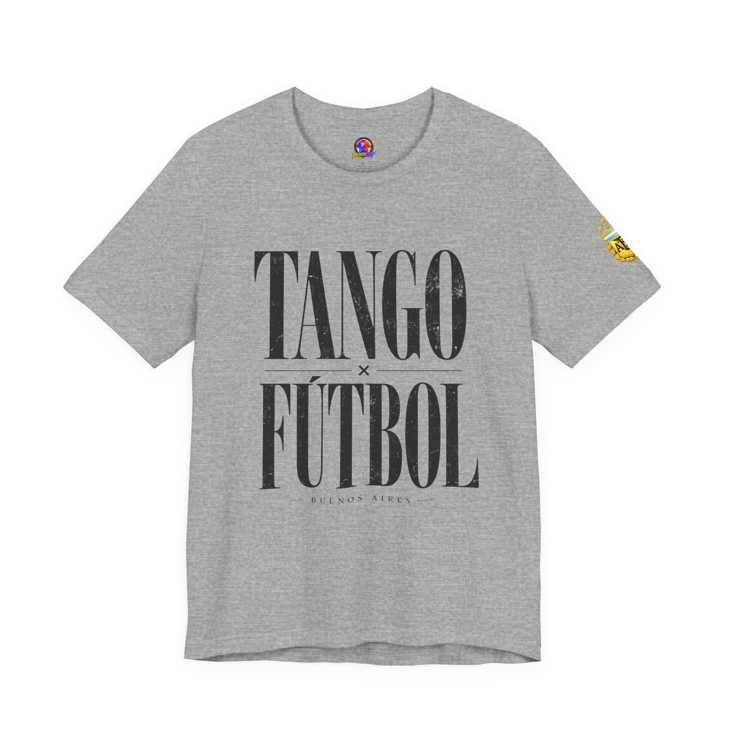 Argentina - Tango y Fútbol Graphic Tee - Bold Serif Soccer & Dance Shirt
