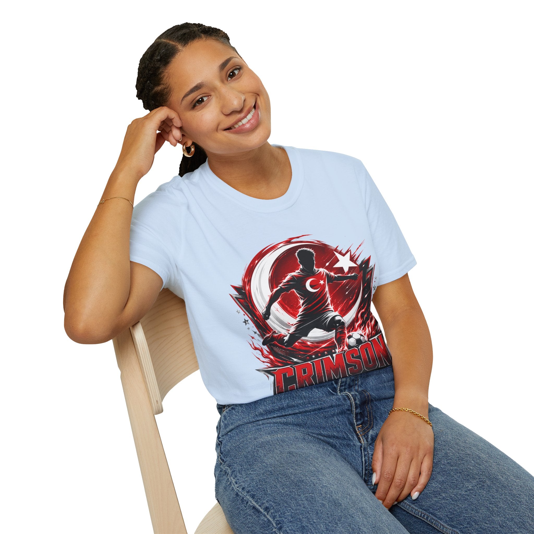 Turkey Crimson Flame Soccer T-Shirt — Turkish Crescent & Star Football Fan Tee