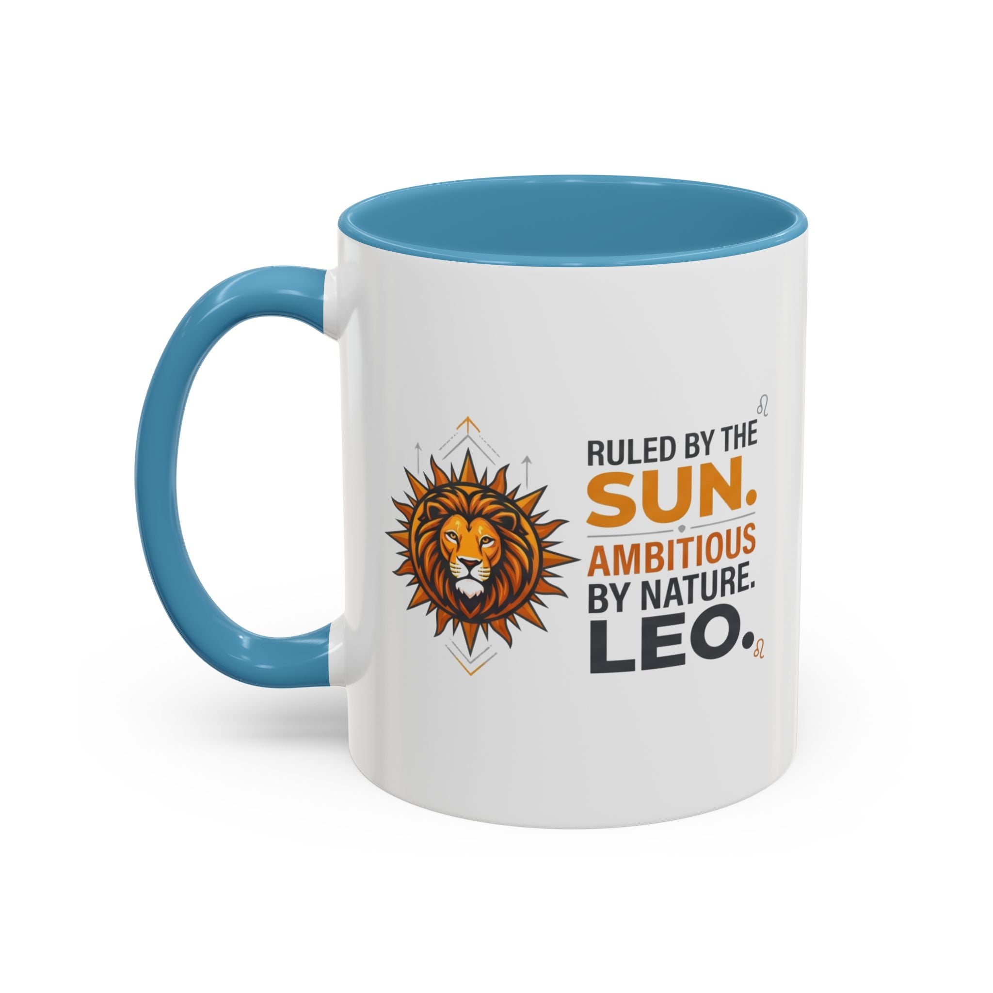 Leo Zodiac Coffee Mug — "Ruled by the Sun. Ambitious by Nature. LEO." Accent Ceramic Mug