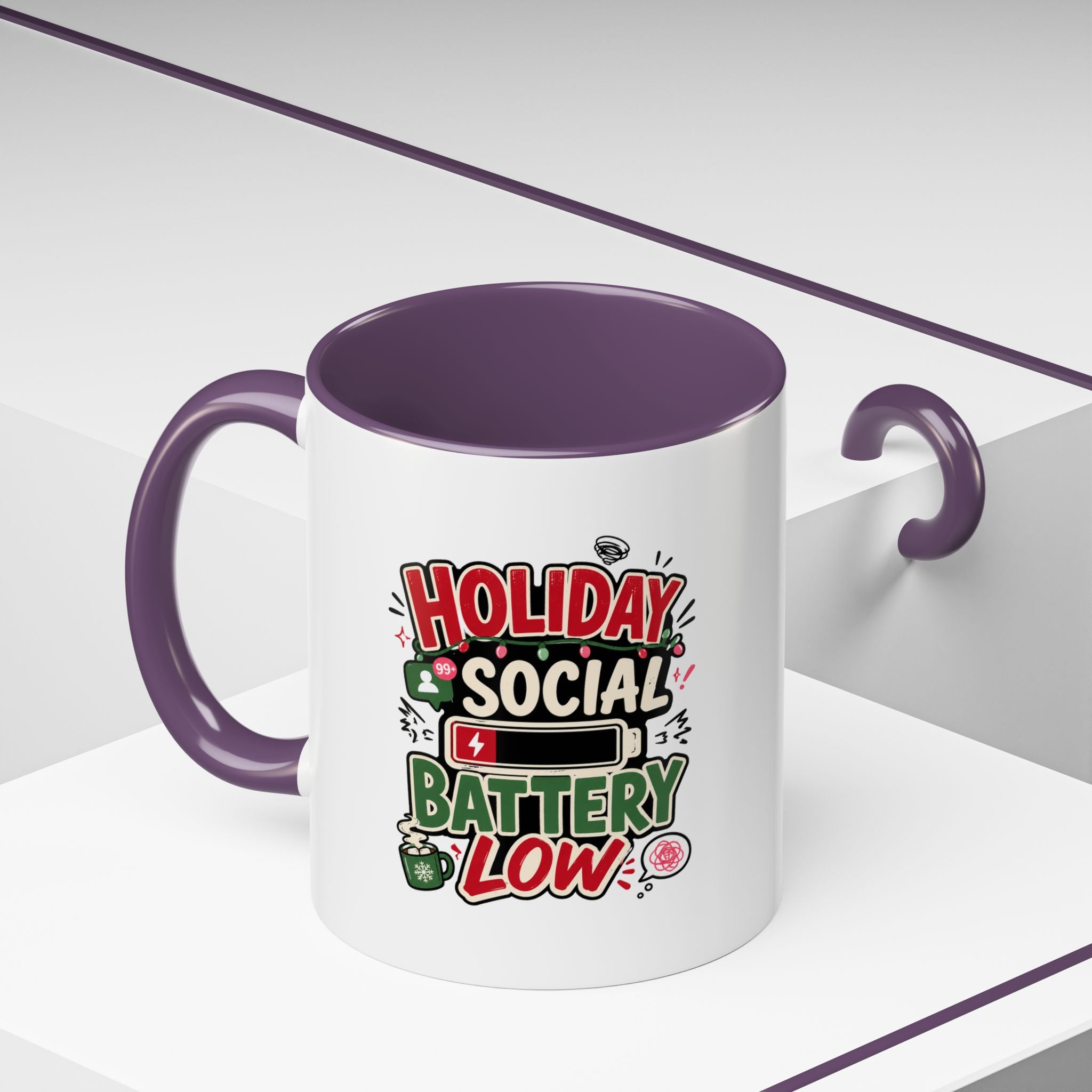 Modern Day Christmas Holiday Social Battery Low Accent  Coffee Mug